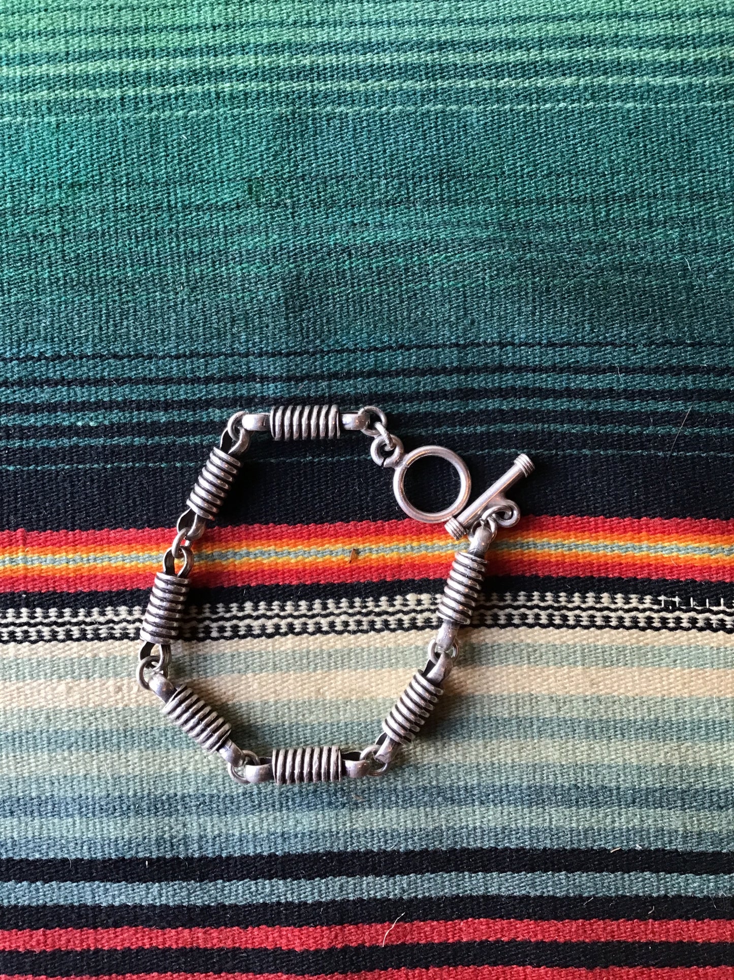 Vintage Sterling T-Bar Clasp and Rolled Link Bracelet 8 1/2”