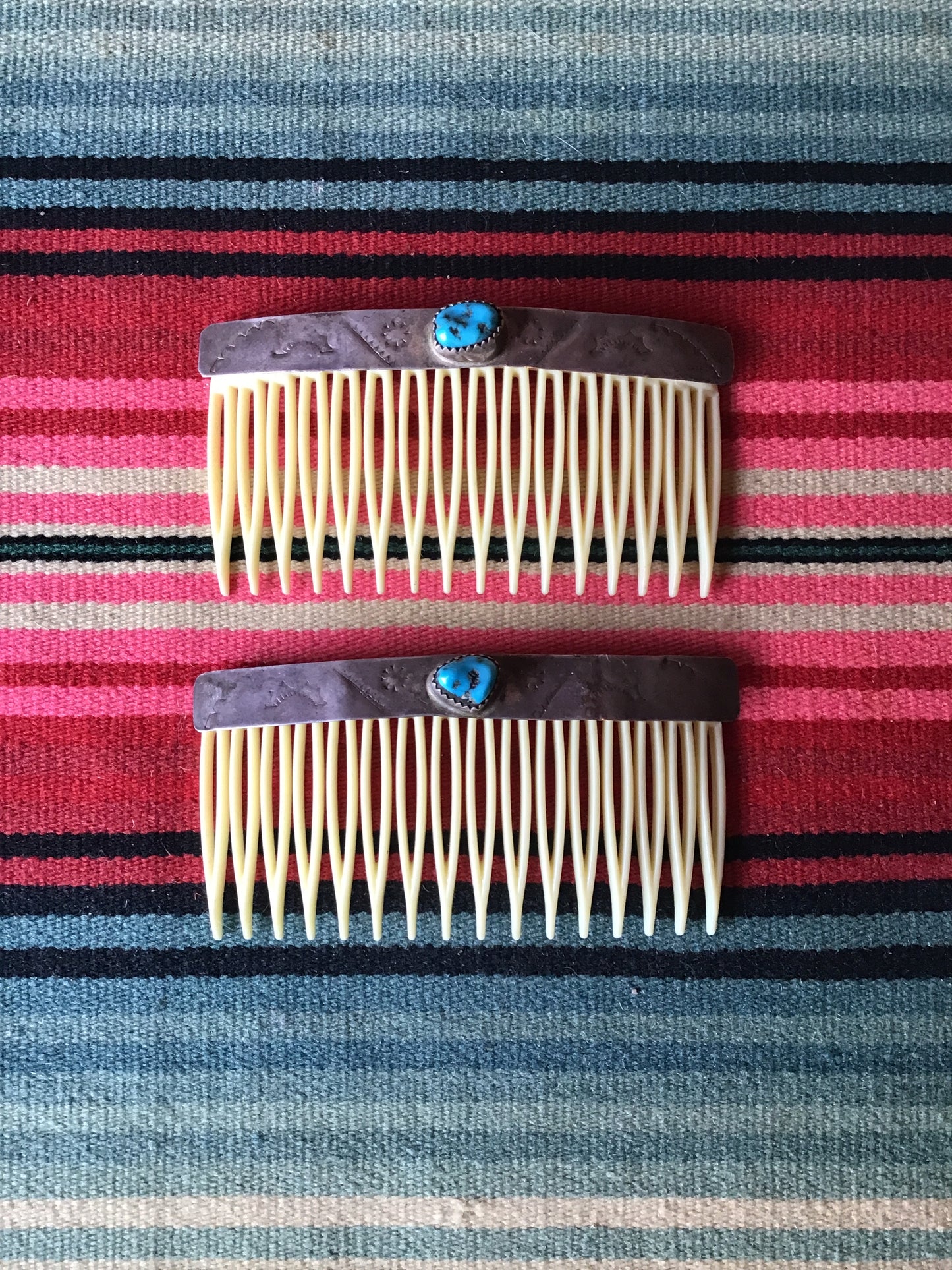 Vintage Sterling and Turquoise Hair Barrets (MA)
