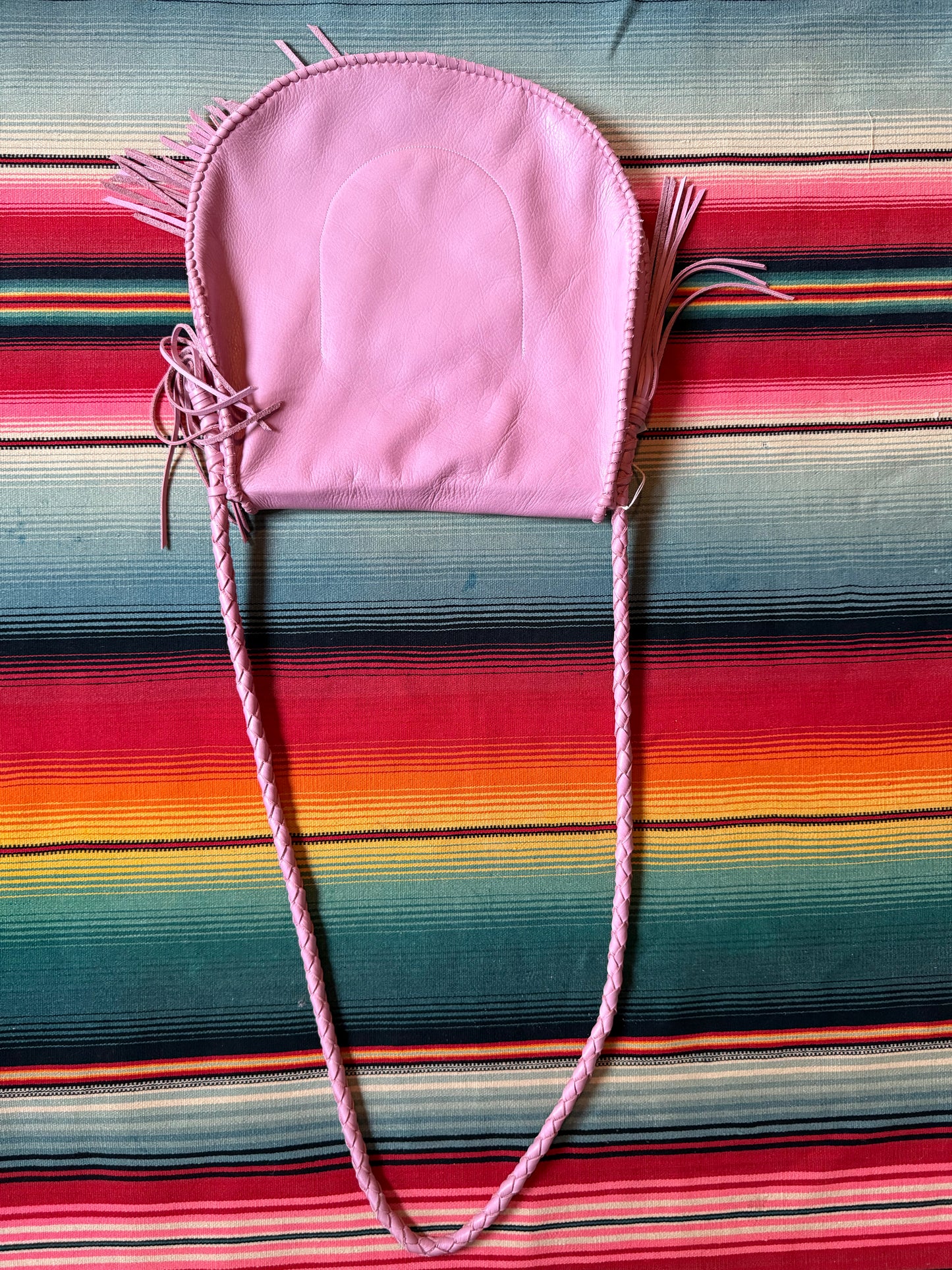 Native Rainbow Sierra Fringe bag w/ Concho (Rose Quartz)