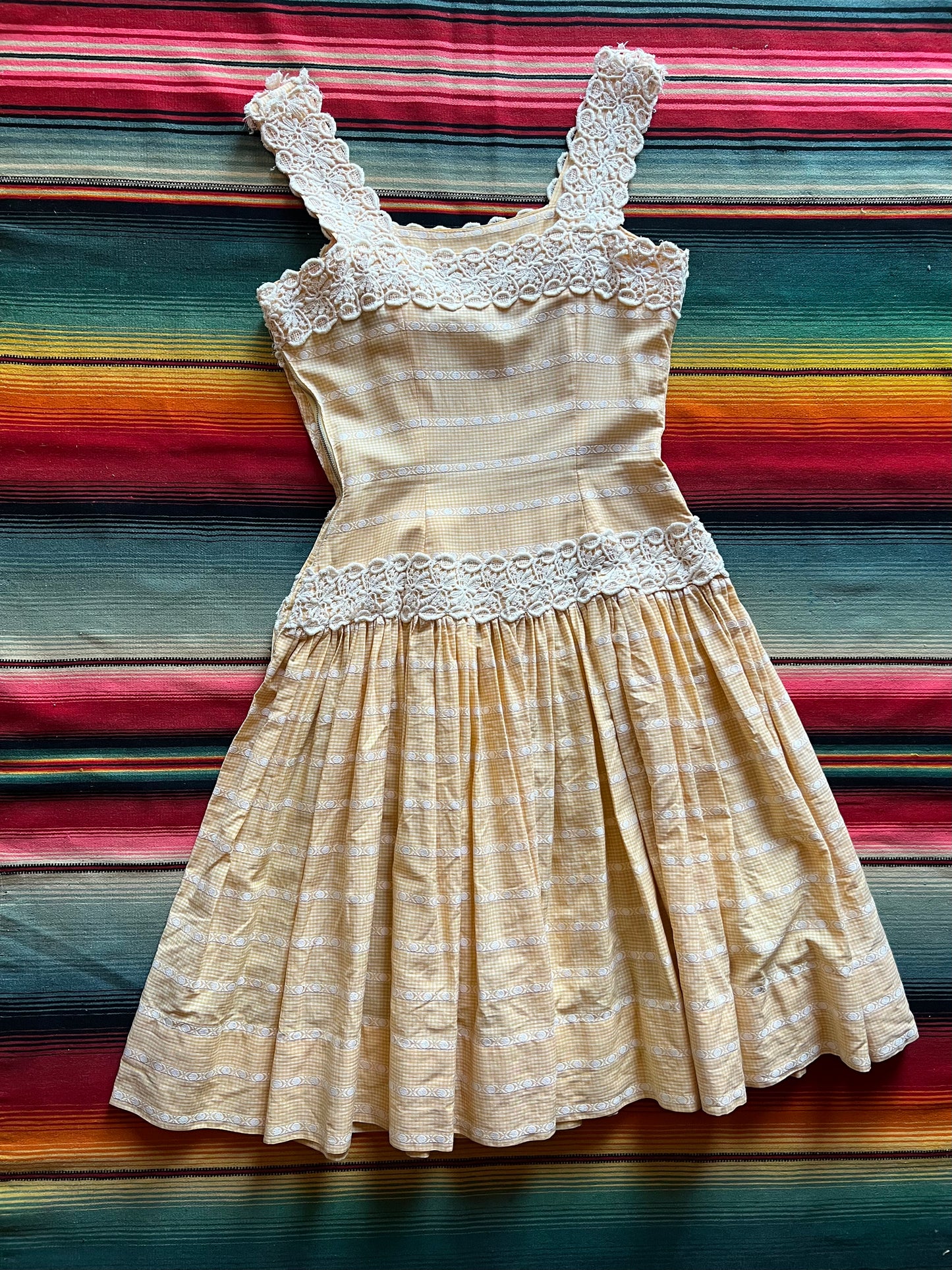 1950s Handmade Marigold & Lace Dress