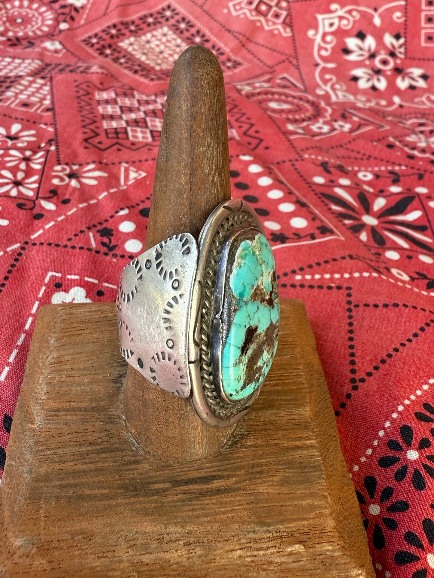 Large Turquoise Stamped Side Panel Ring (MA)