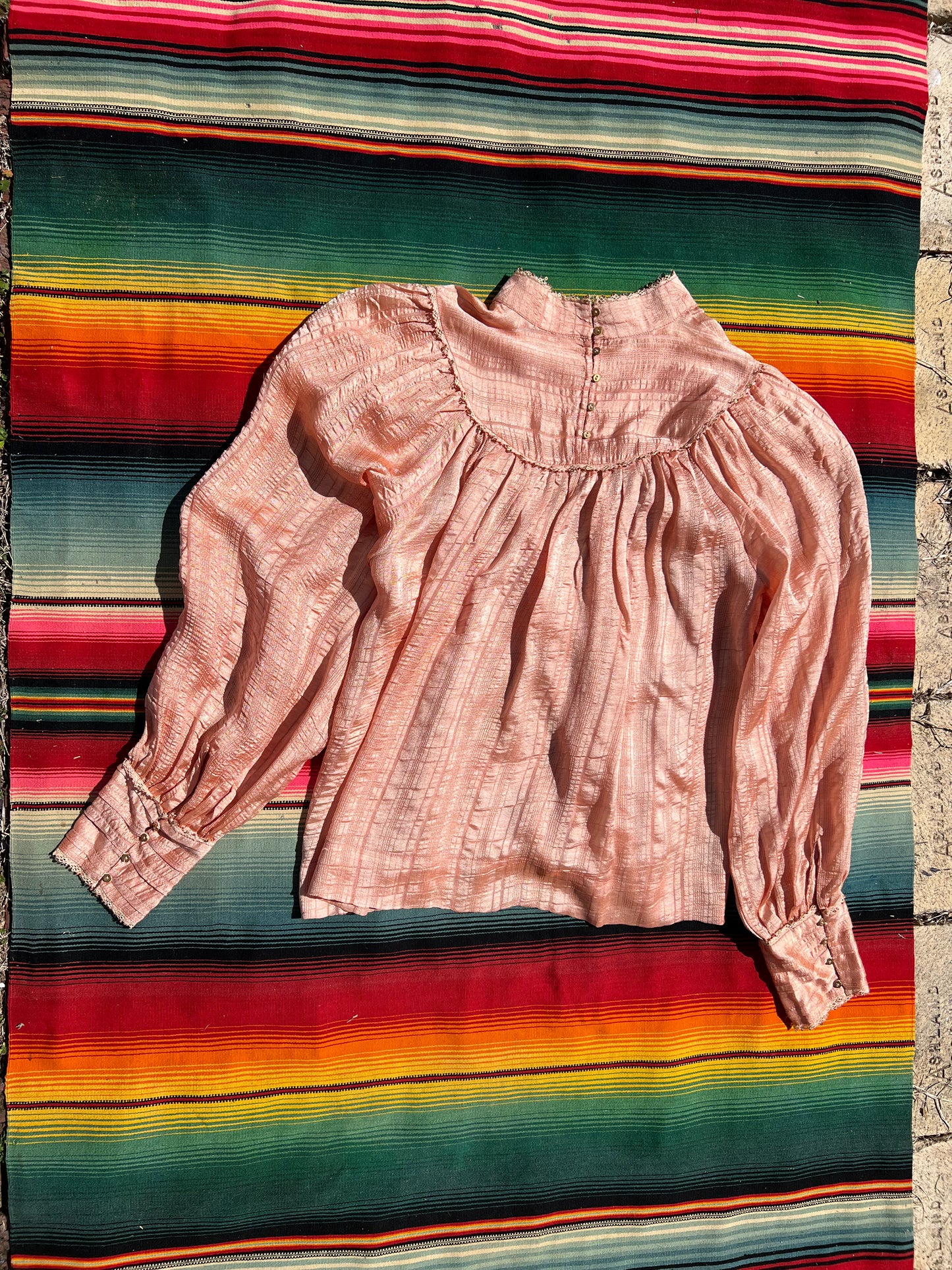 Vintage Silk Peach Balloon Sleeve Blouse
