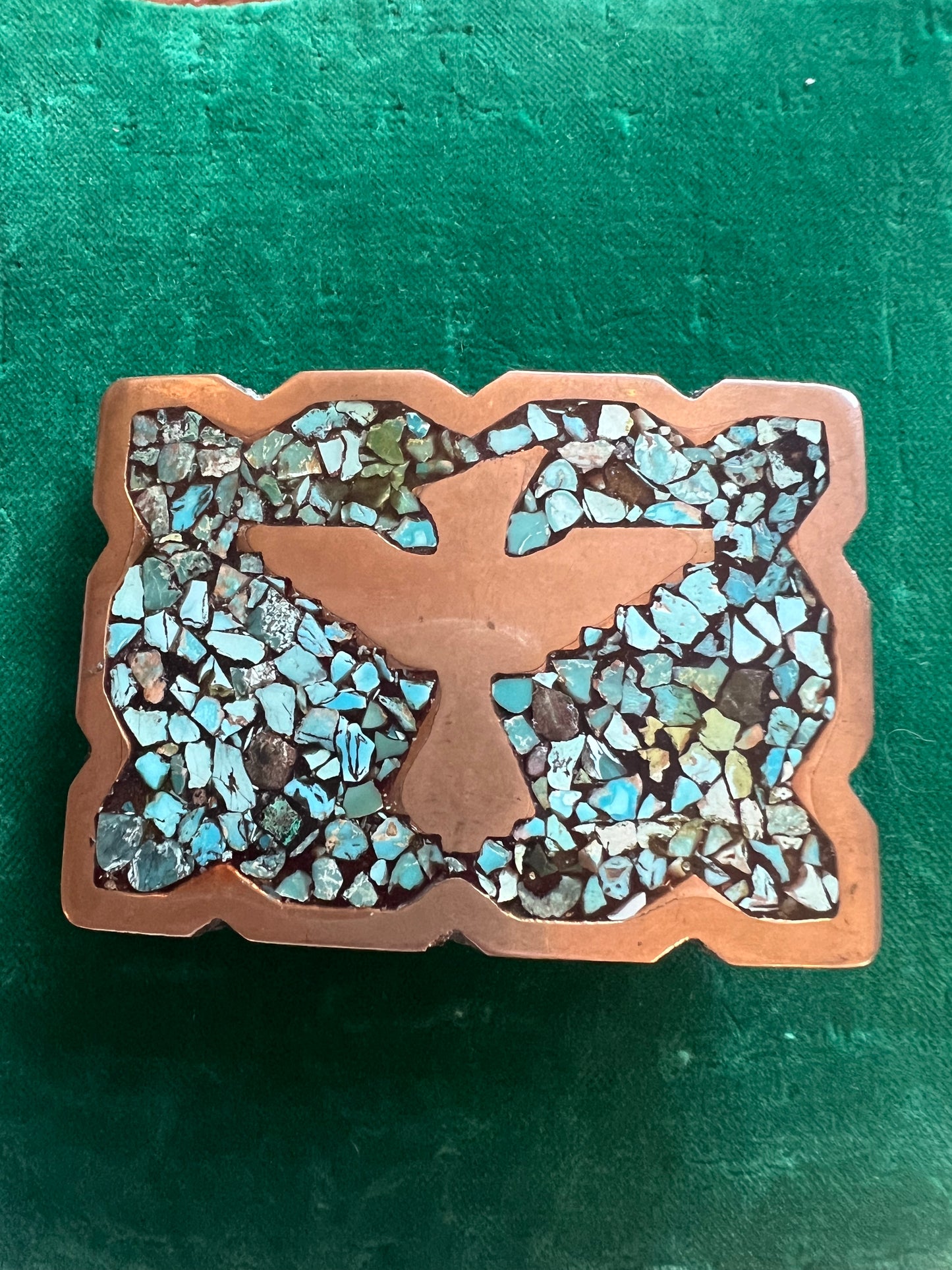 60s Crushed Turquoise Brass Belt Buckle
