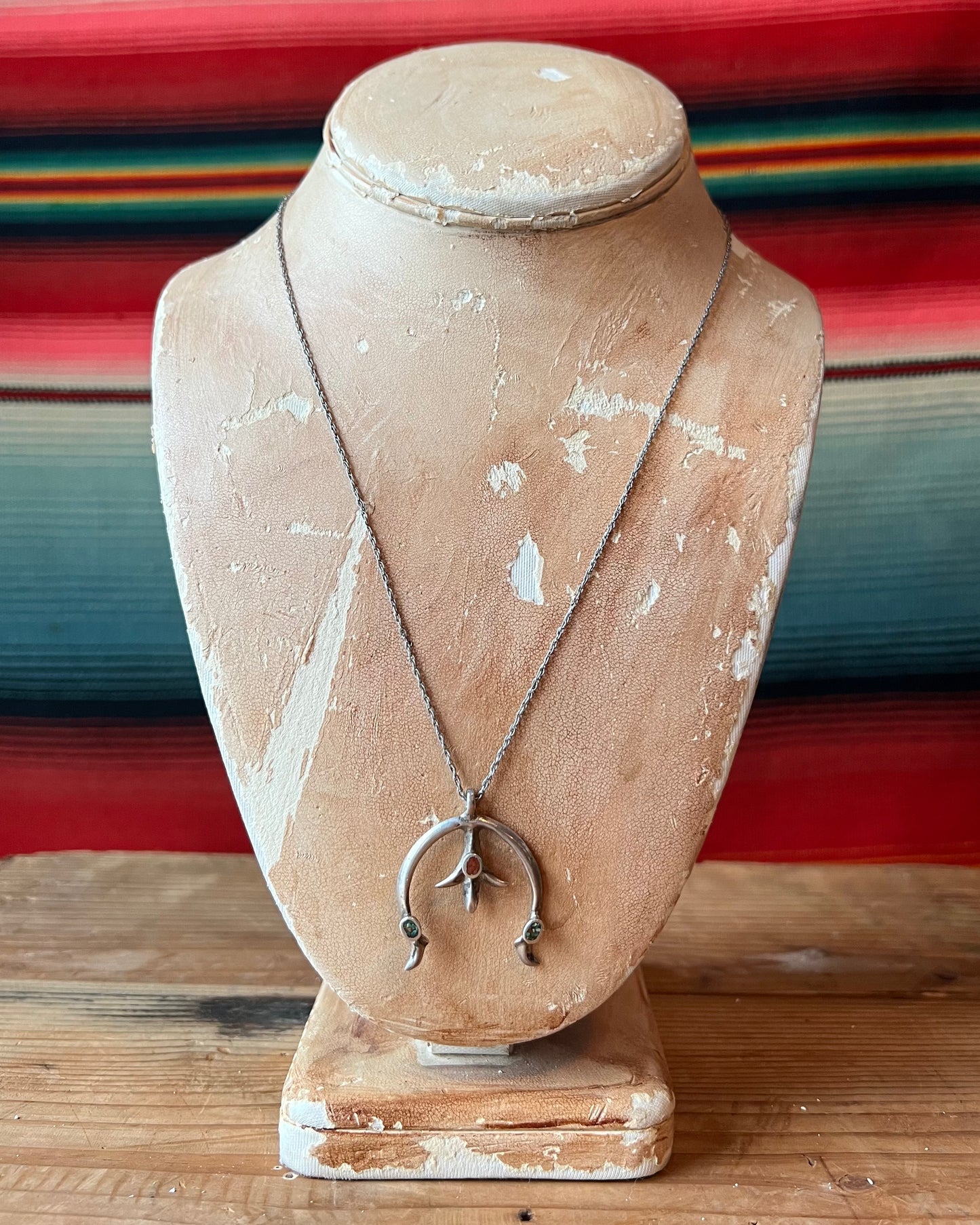 Crushed Turquoise and Coral Naja Charm with Sterling Chain (MA)