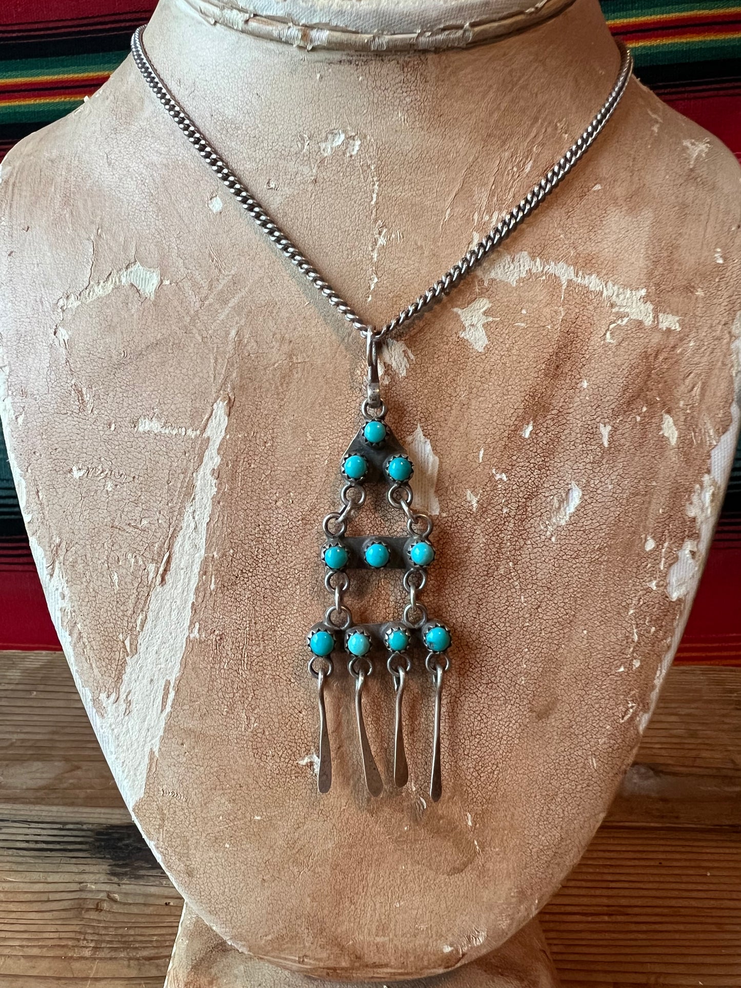 Vintage Zuni Turquoise and Sterling Charm with Sterling Necklace (MA)