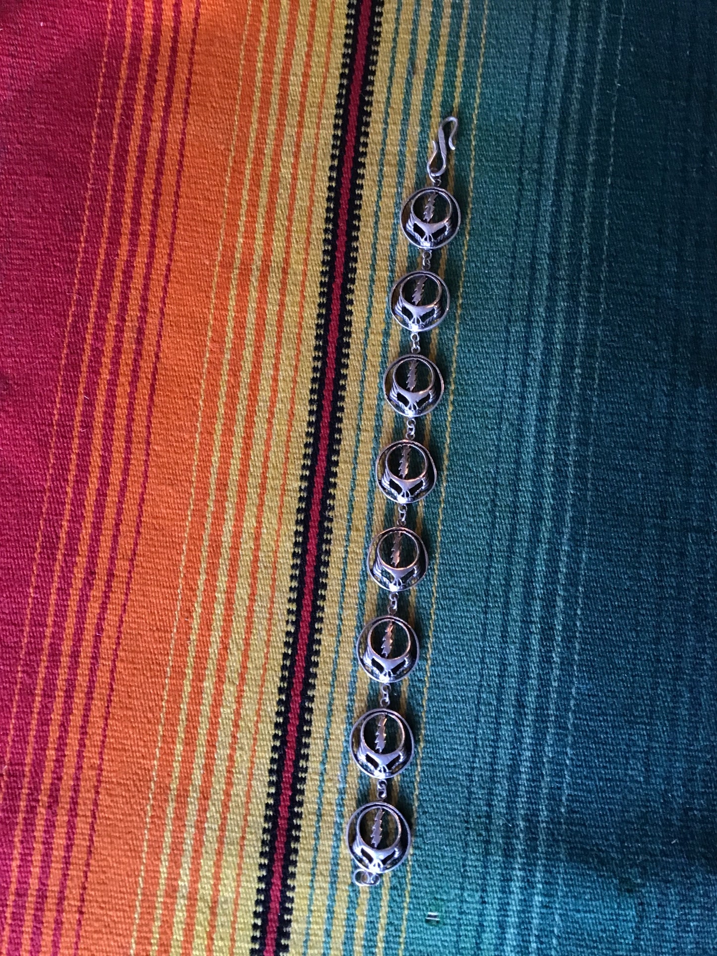 Vintage Sterling "Steal Your Face" Grateful Dead Bracelet 7 1/4”