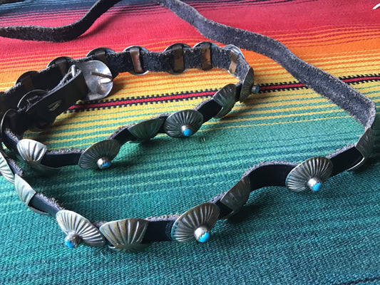 Vintage Sterling and Turquoise Belt, Hat Band 46 1/4”