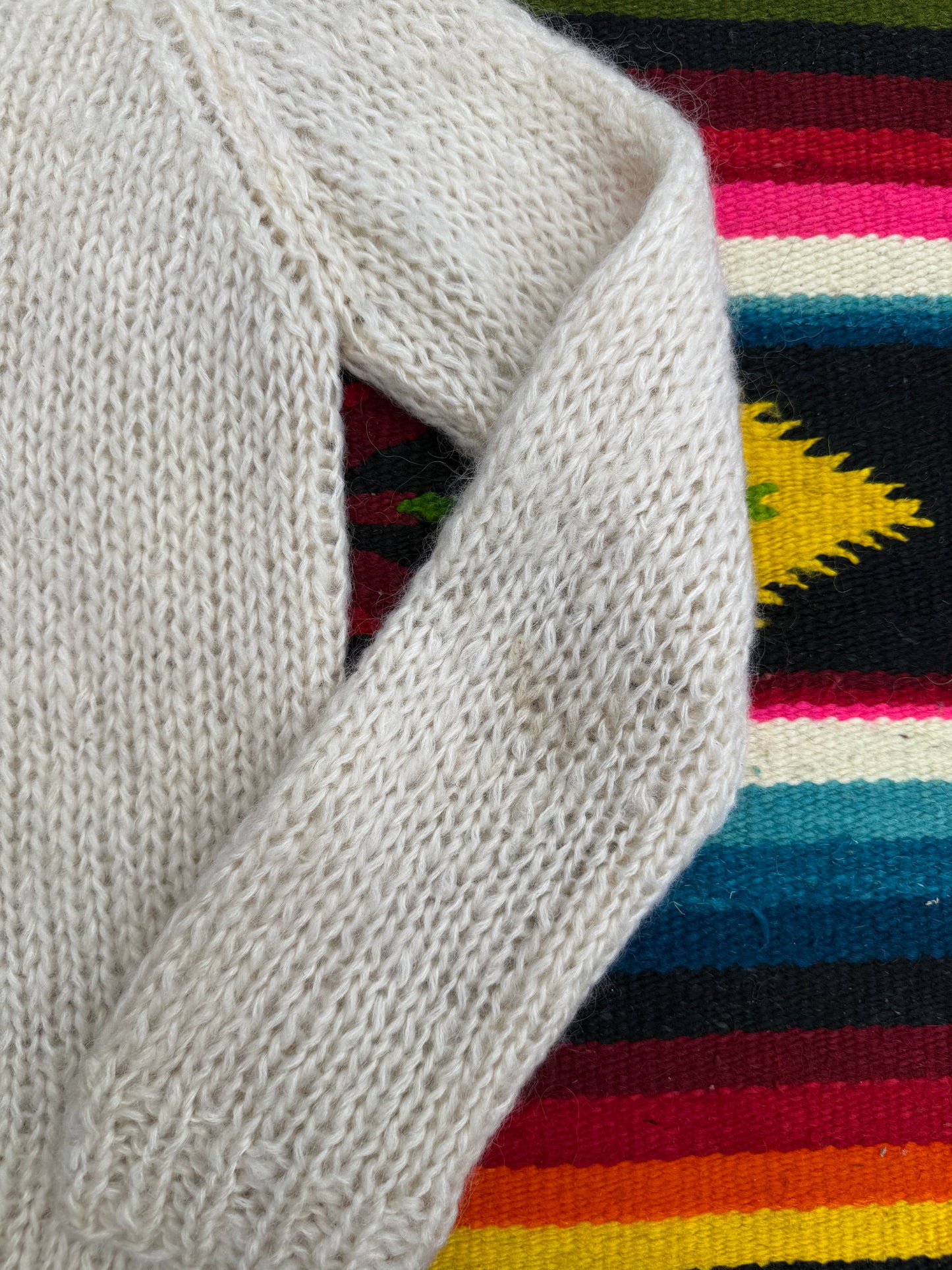 Vintage Cream Knit Sweater with Block Pattern