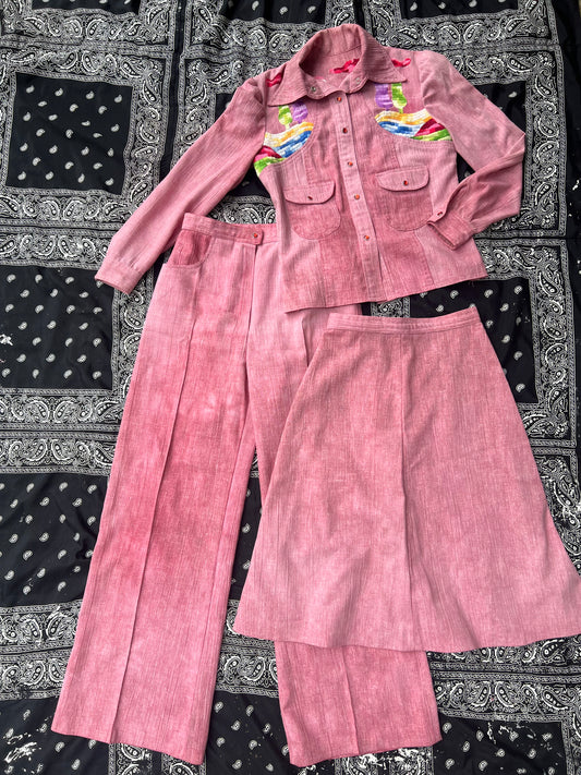 1970s Embroidered Pink Three Piece Set (NL)