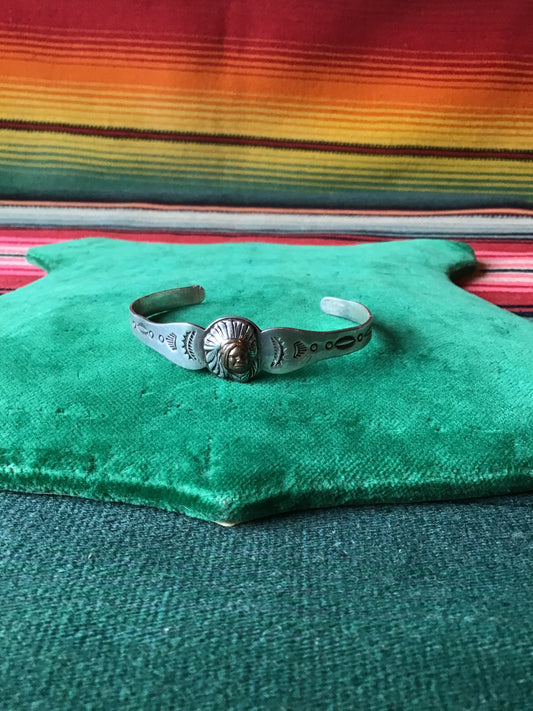 Vintage Indian Chief Sterling and Copper Stacker Cuff (MA)