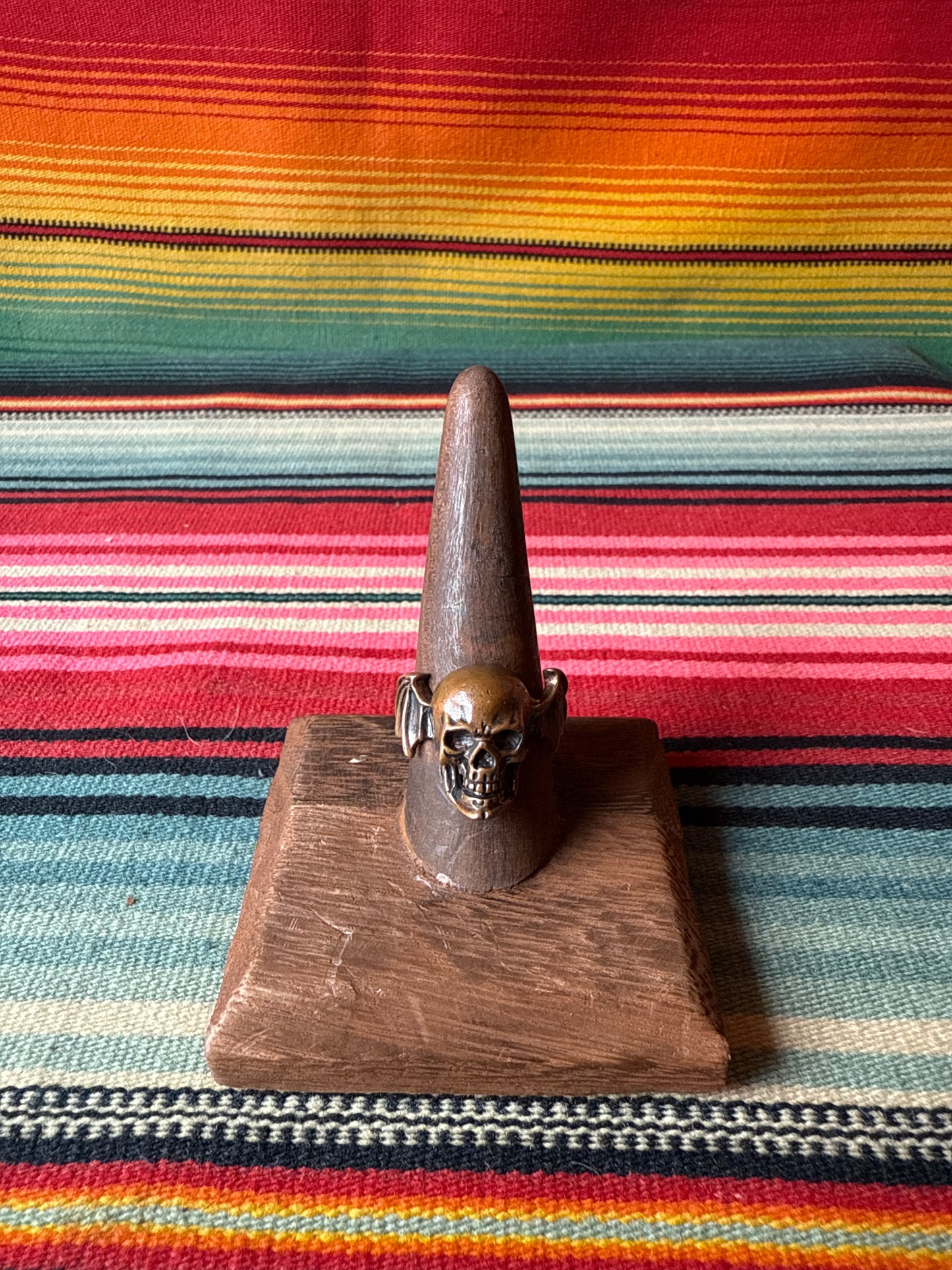 Vintage Copper Skull and Bat Wing Ring (MA)
