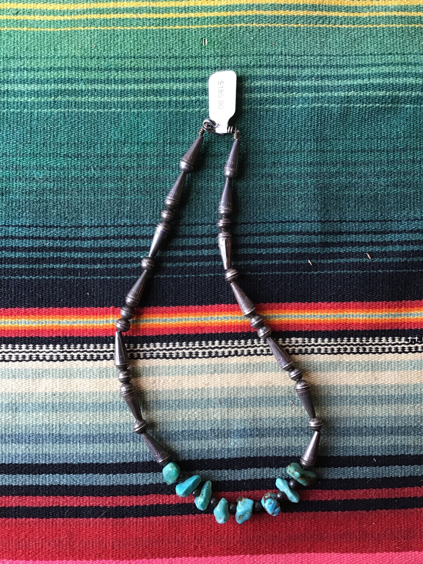 Vintage Sterling and Turquoise Beaded Necklace 7 1/2” (MA)