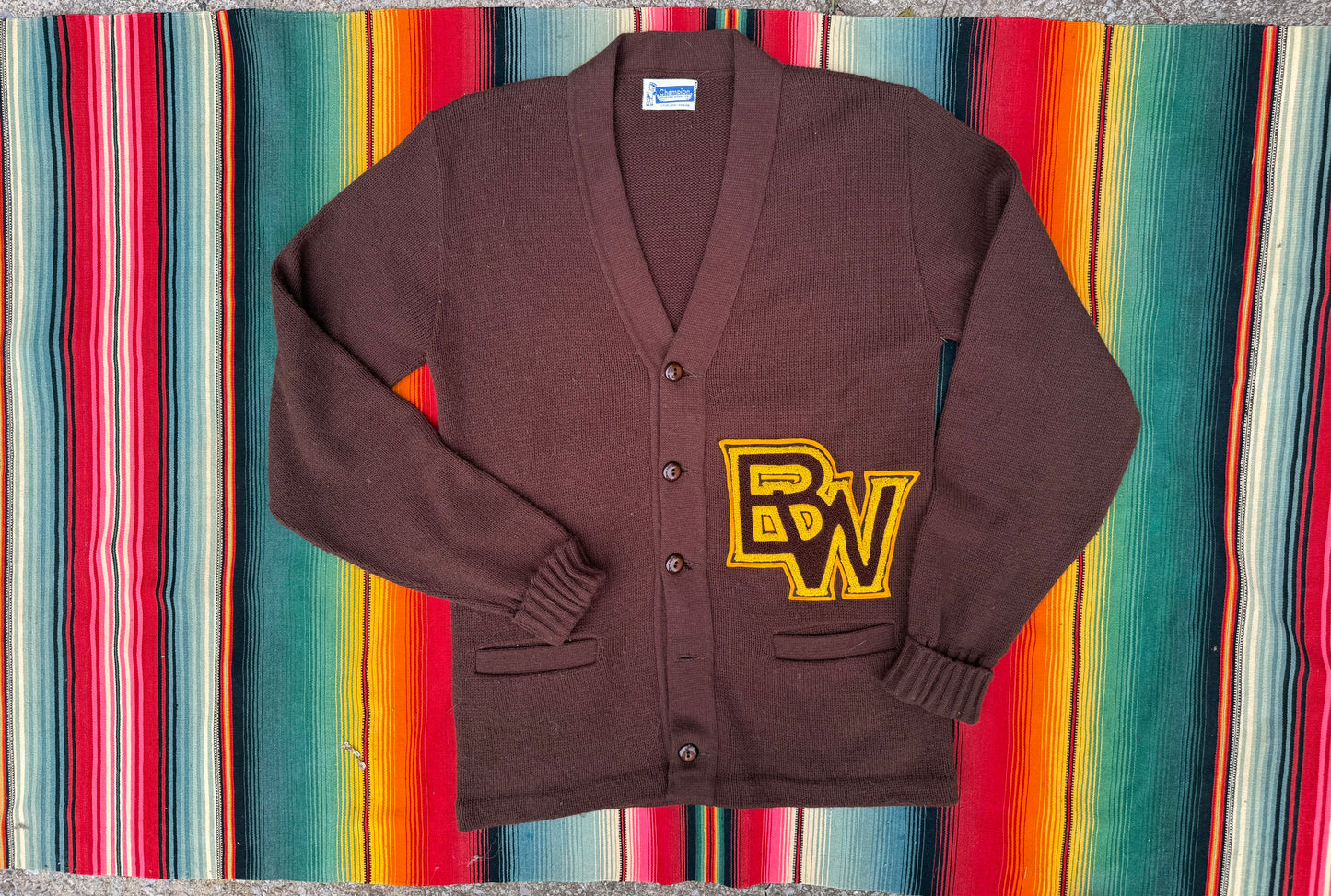 Vintage Champion "BW" Letterman Knit Cardigan