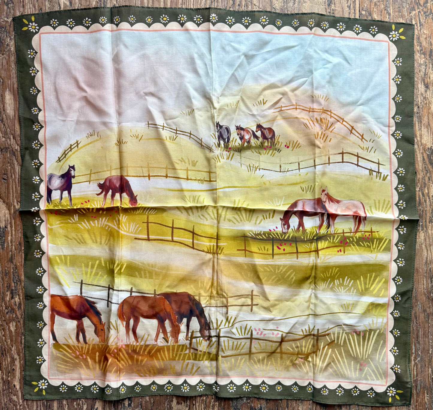 Grazing Pasture Western Cowgirl Horses Silk Scarf