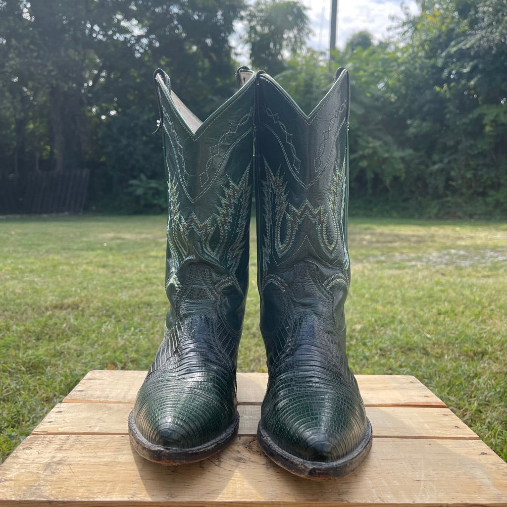 VTG Larry Mahan Green Snakeskin Cowboy Boots 9
