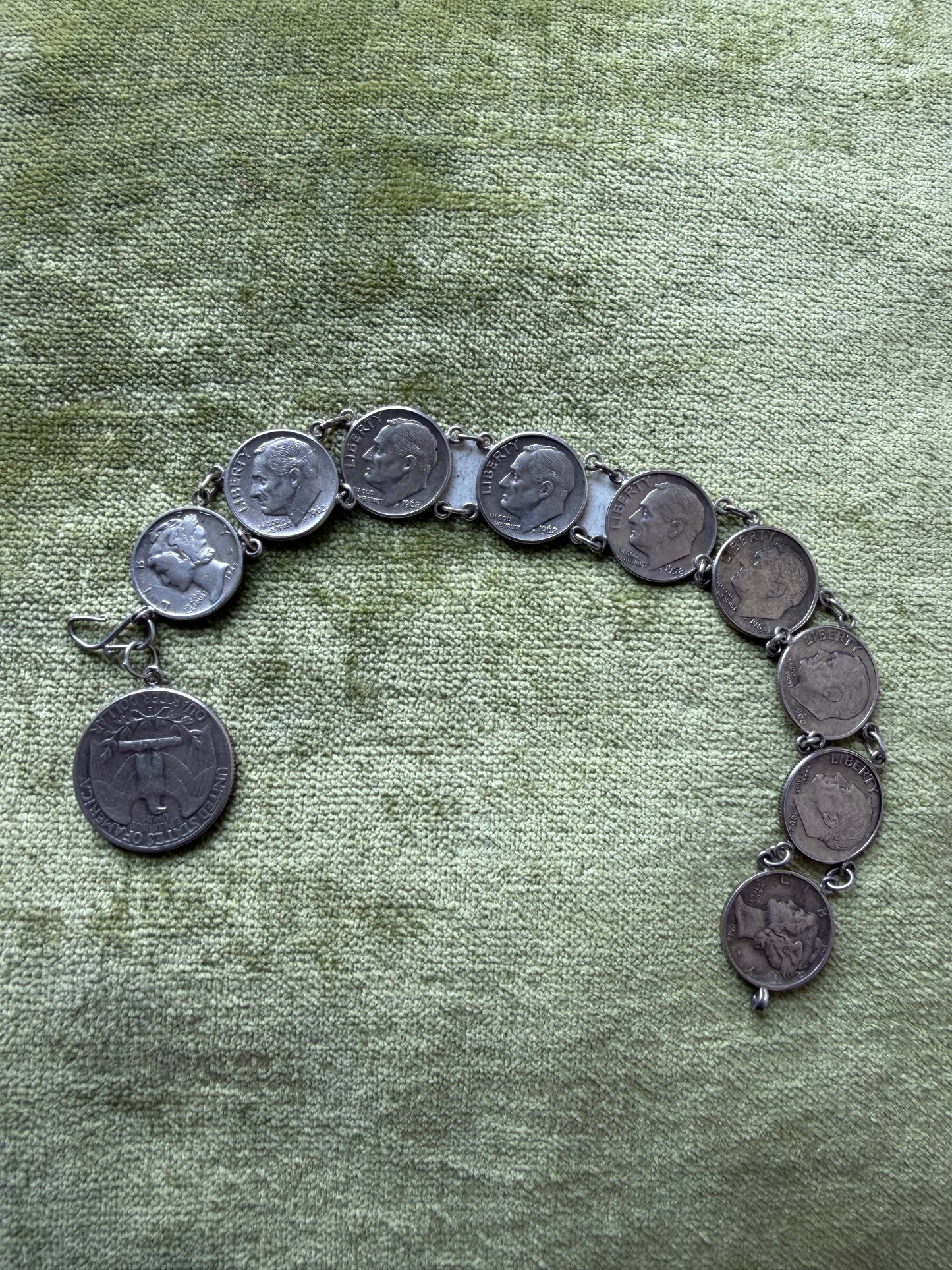 Vintage Roosevelt and Mercury dime, Washington  quarter bracelet (MA)