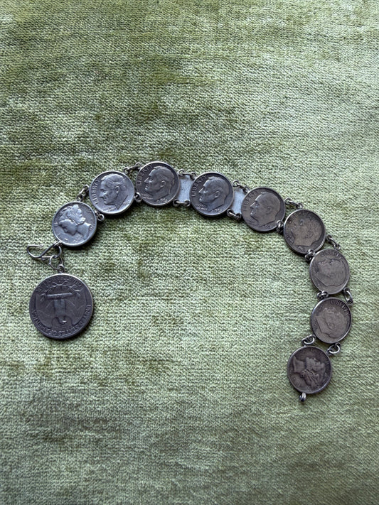Vintage Roosevelt and Mercury dime, Washington  quarter bracelet (MA)