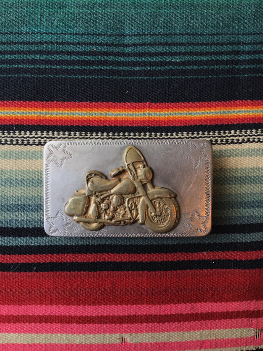 Vintage Motorcycle Nickel Silver Buckle 1 7/8” by 3 1/4”