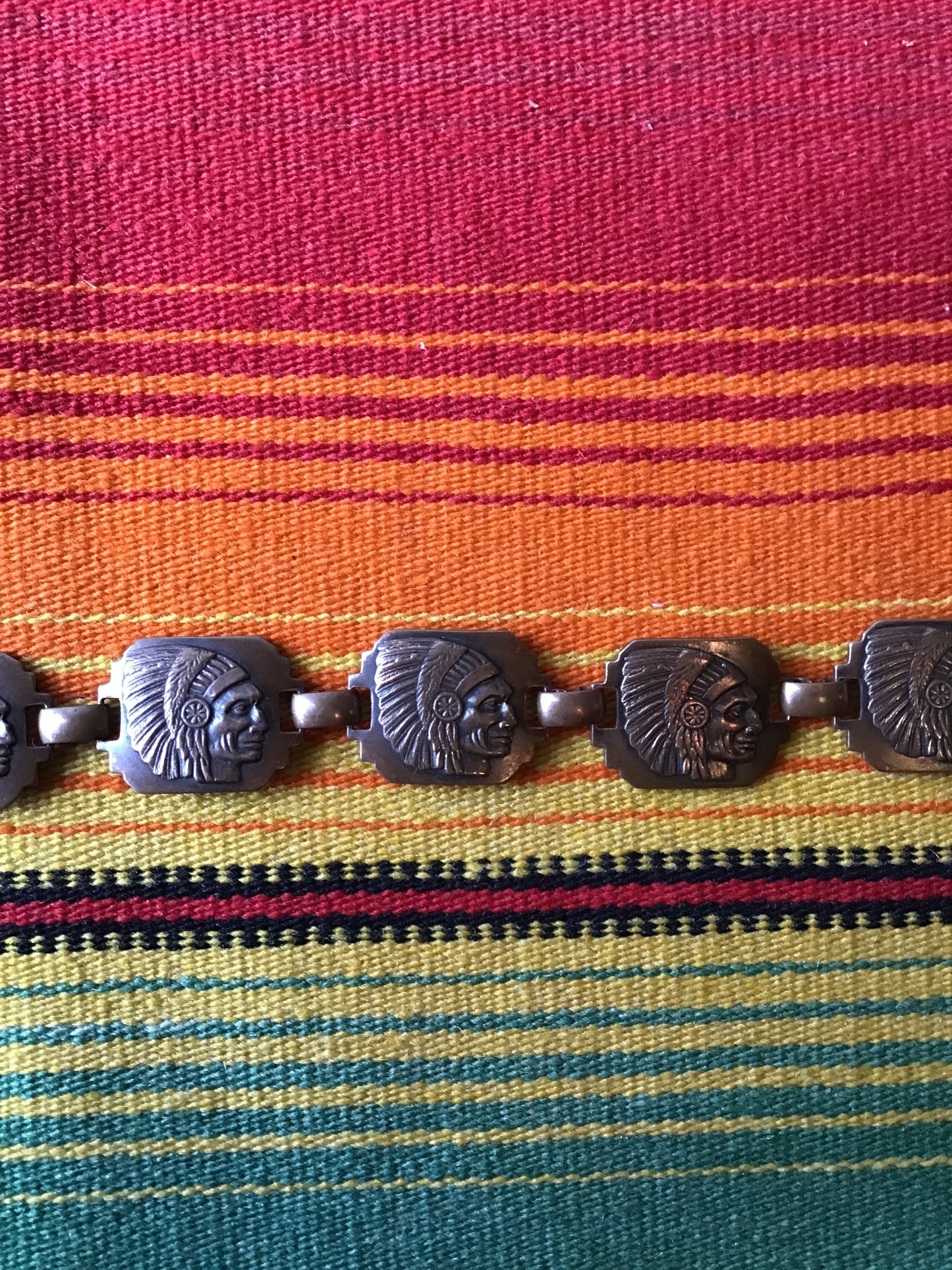 Vintage Indian Chief Chocolate Brown Copper Bracelet 7 1/4” (MA)