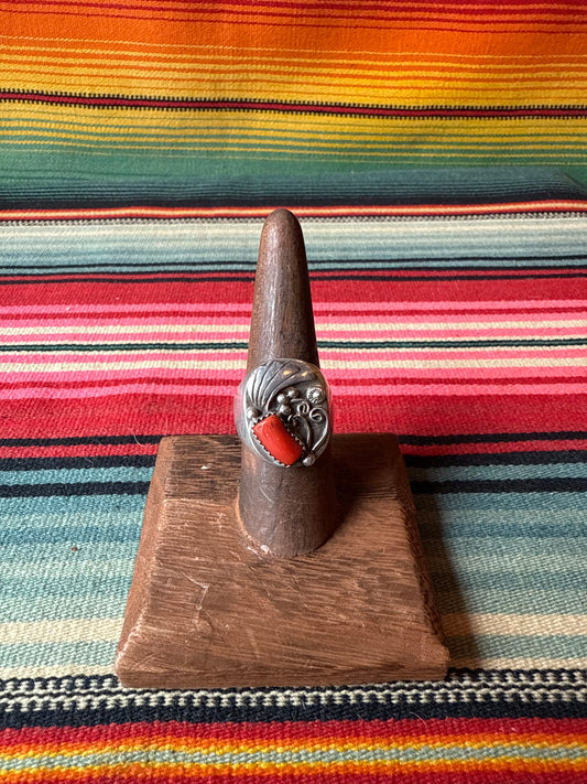 Vintage Sterling and Coral Ring (MA)