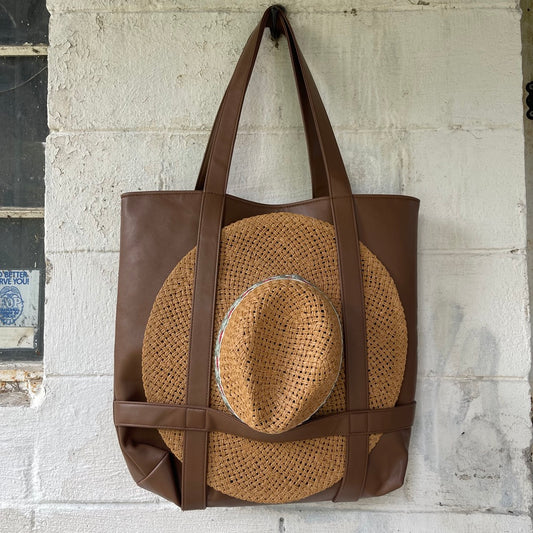 Brown Faux Leather Hat Carrier Bag