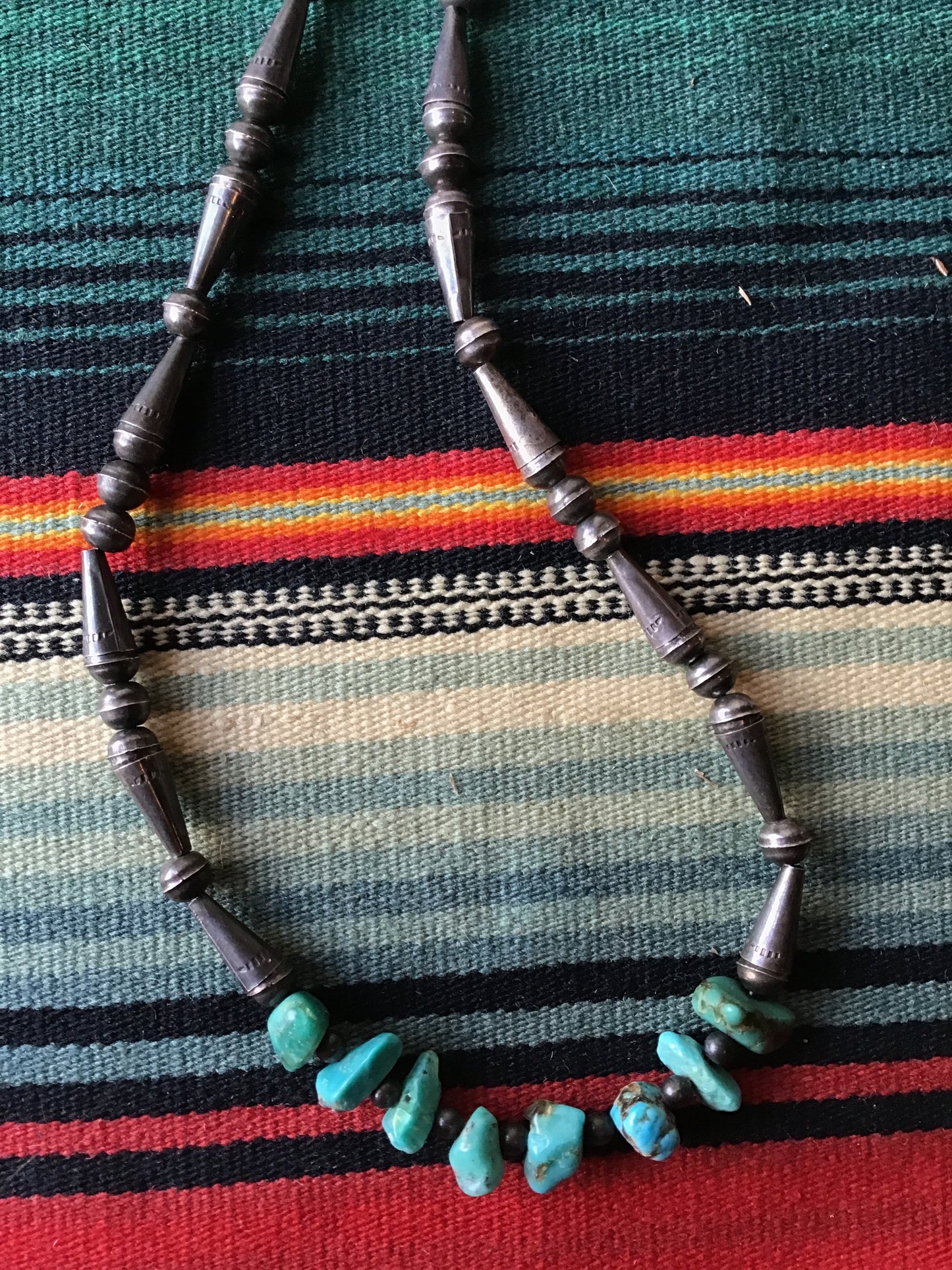 Vintage Sterling and Turquoise Beaded Necklace 7 1/2” (MA)