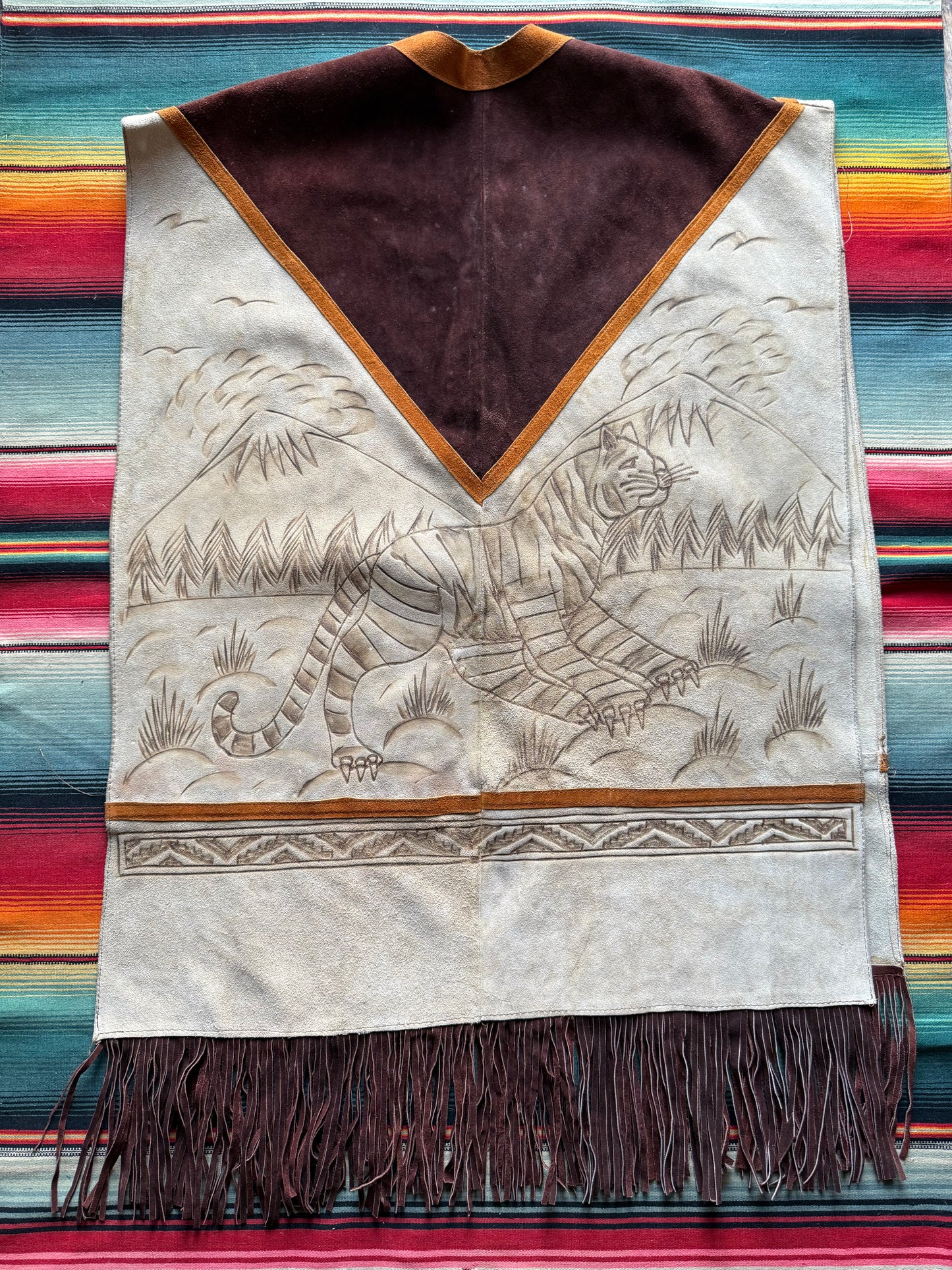 Vintage Suede Poncho w/ Tigers (NL)