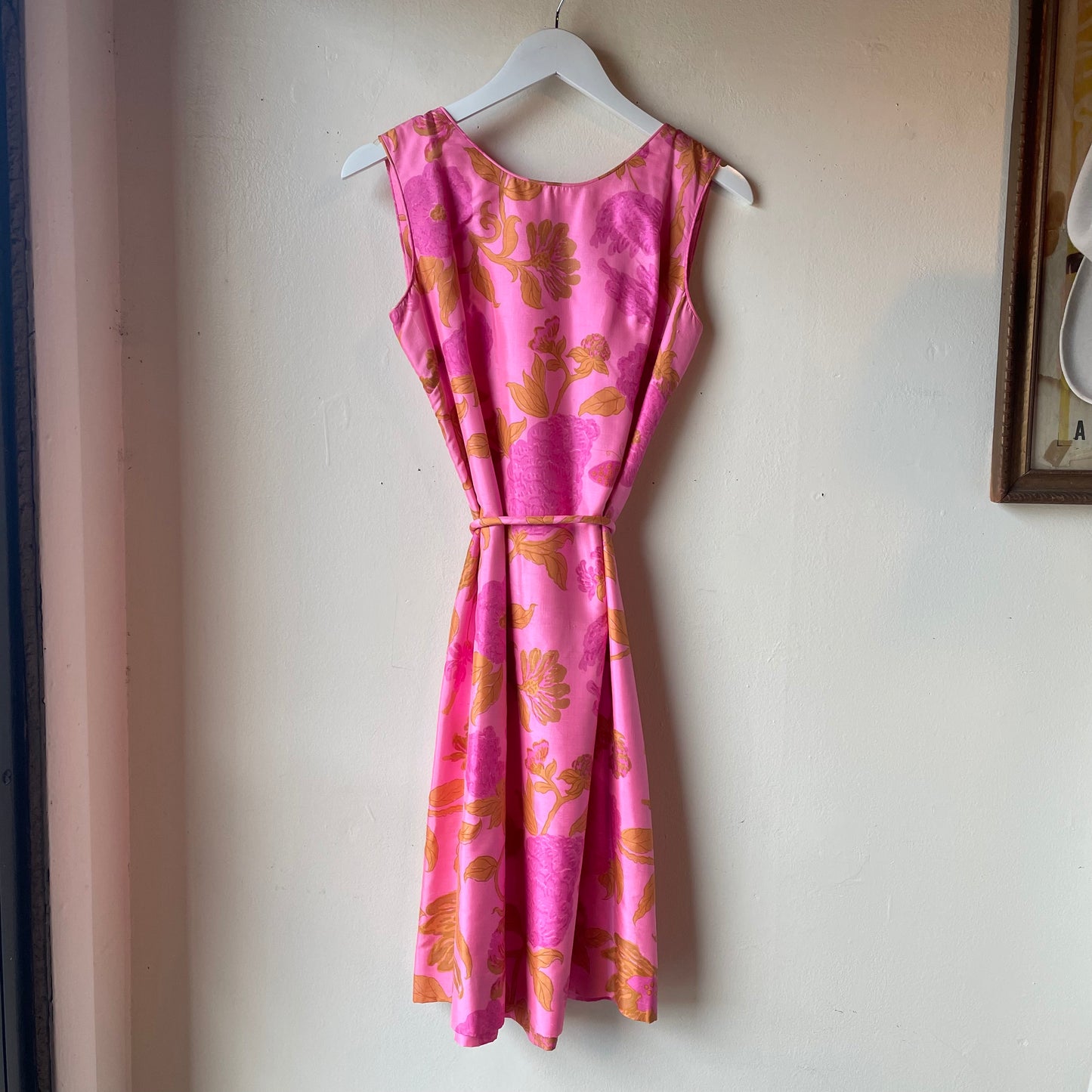 VTG Pure Silk Pink Floral Shift Dress with Belt