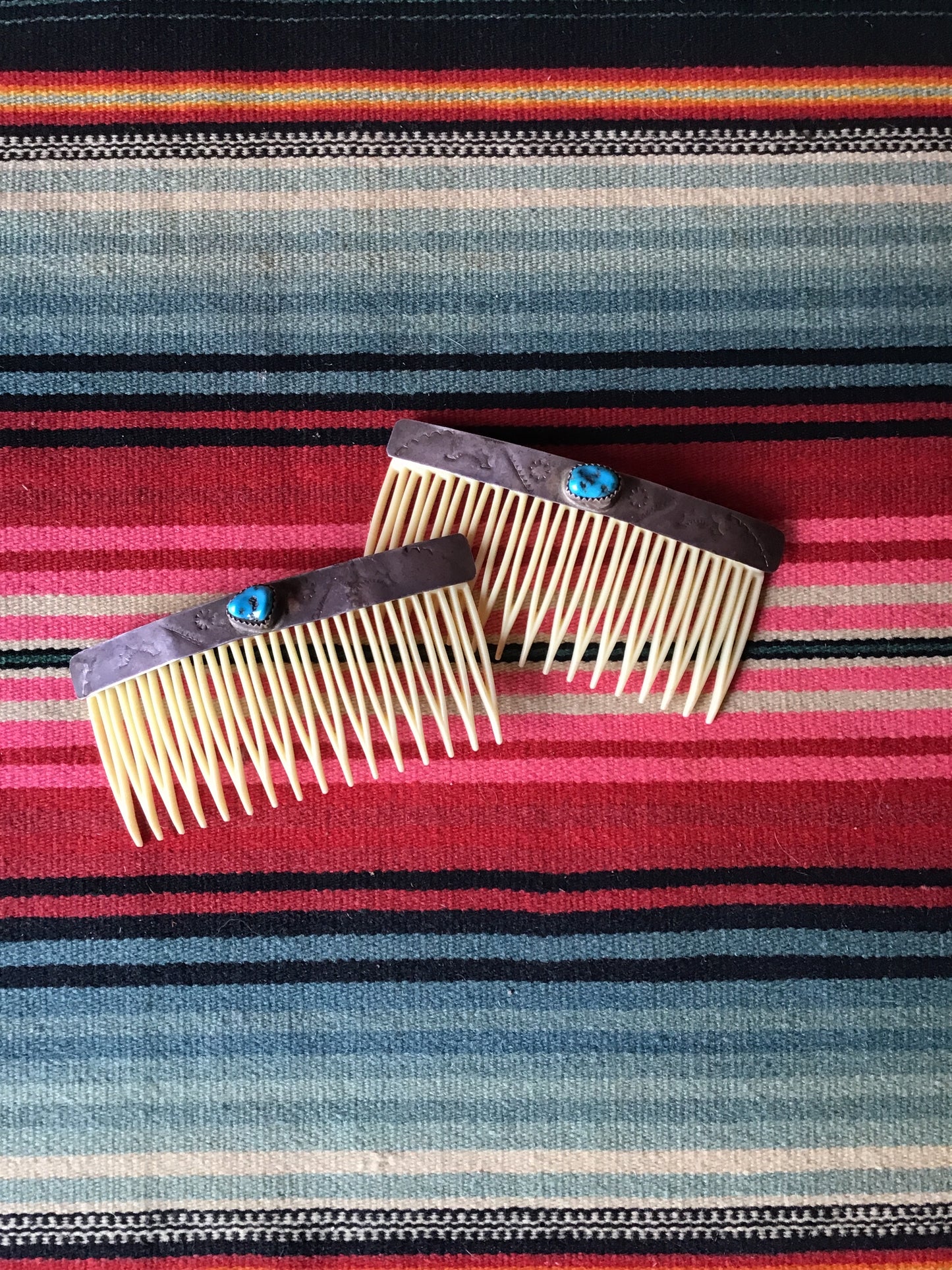 Vintage Sterling and Turquoise Hair Barrets (MA)