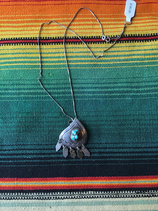 Vintage Sterling and Turquoise Pendant and Italian Sterling Chain