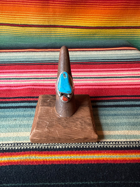 Vintage Sterling, Coral and Turquoise Ring