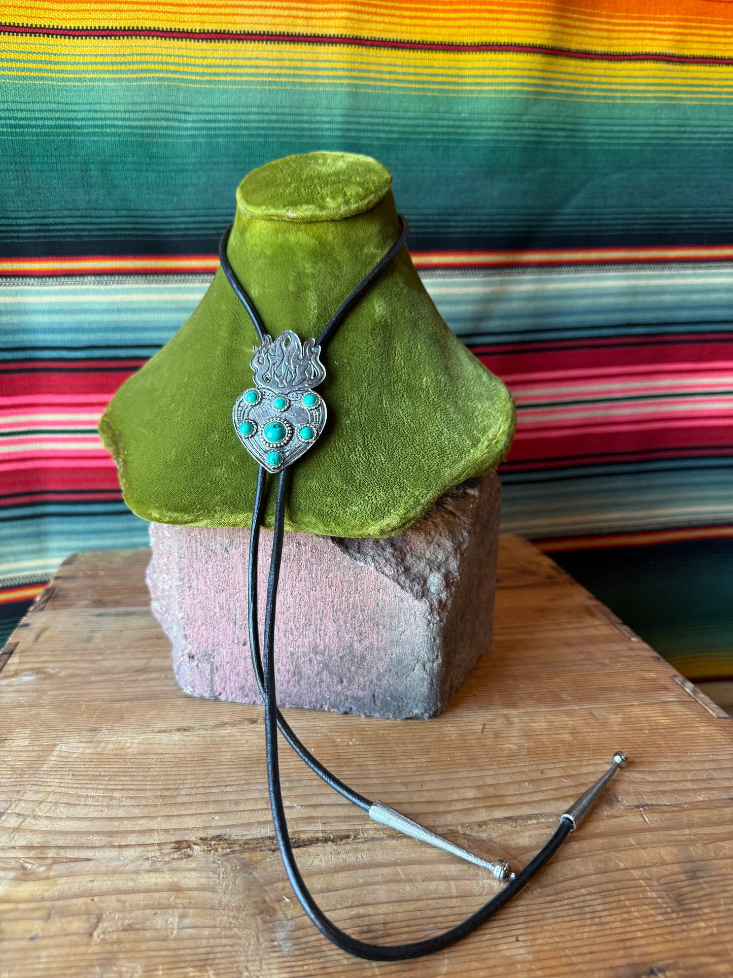 Flaming Heart Turqoiuse Bolo Tie