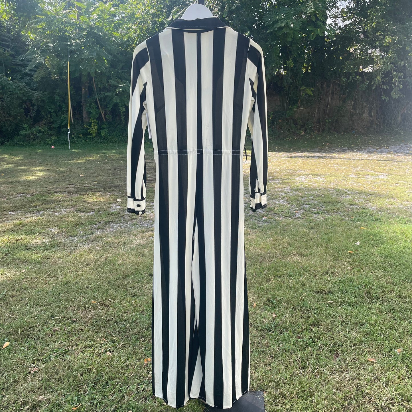 VTG Black and White Stripe Zip Up Jumpsuit