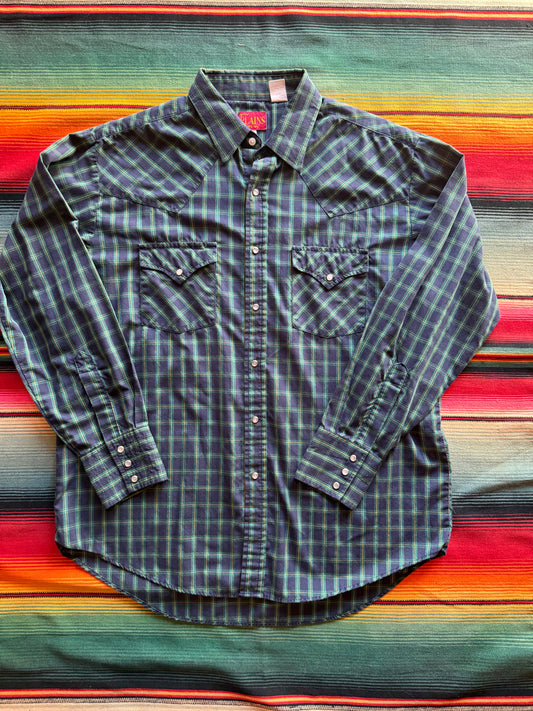 VTG Blue and Green 'Ely Plains' Pearl Snap