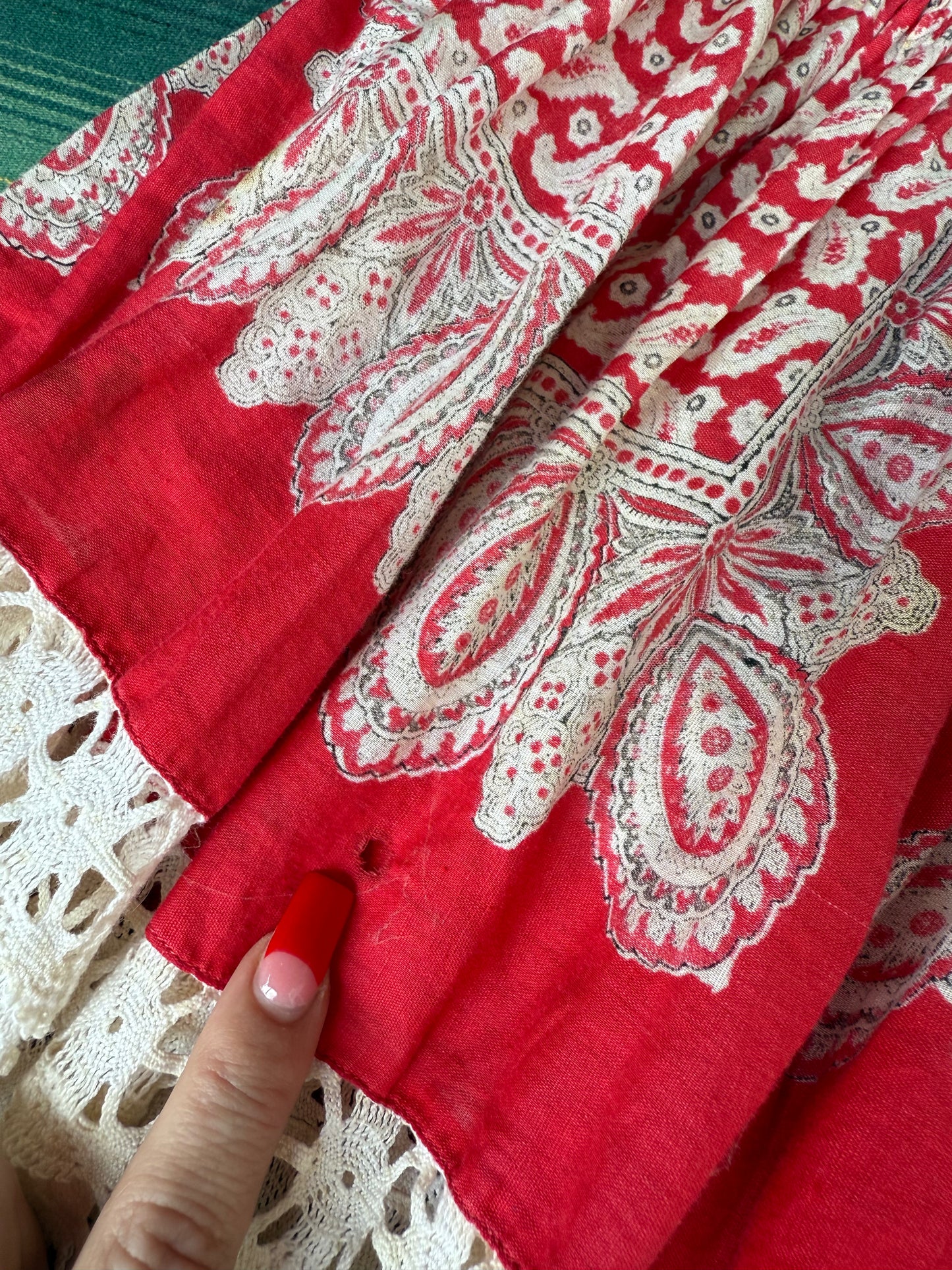 1950s Turkey Red Bandana Blouse+Skirt (CCV)