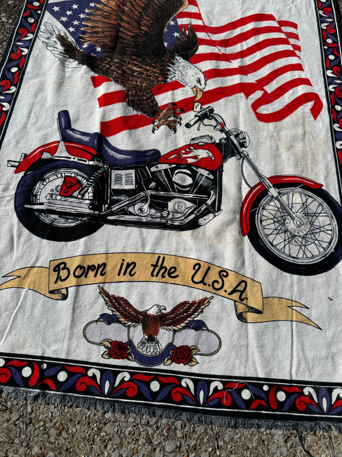 Vintage Motorcycle Born in the USA Tapestry