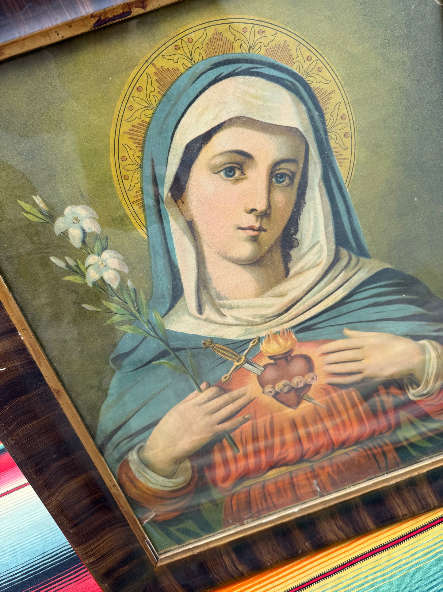 Antique Mary Sacred Heart Lithograph (C)