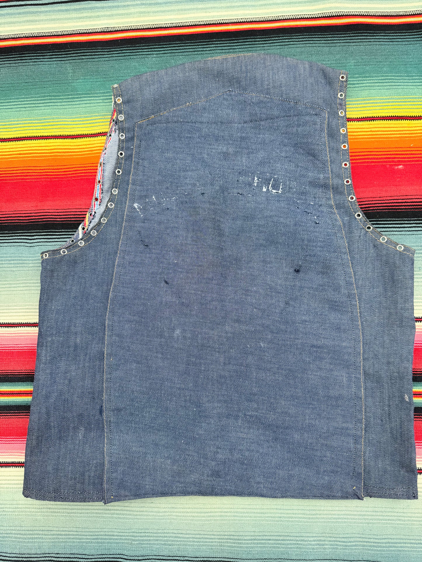 1970s Handmade Selvedge Denim Biker Vest w/ Harley Patch (C)