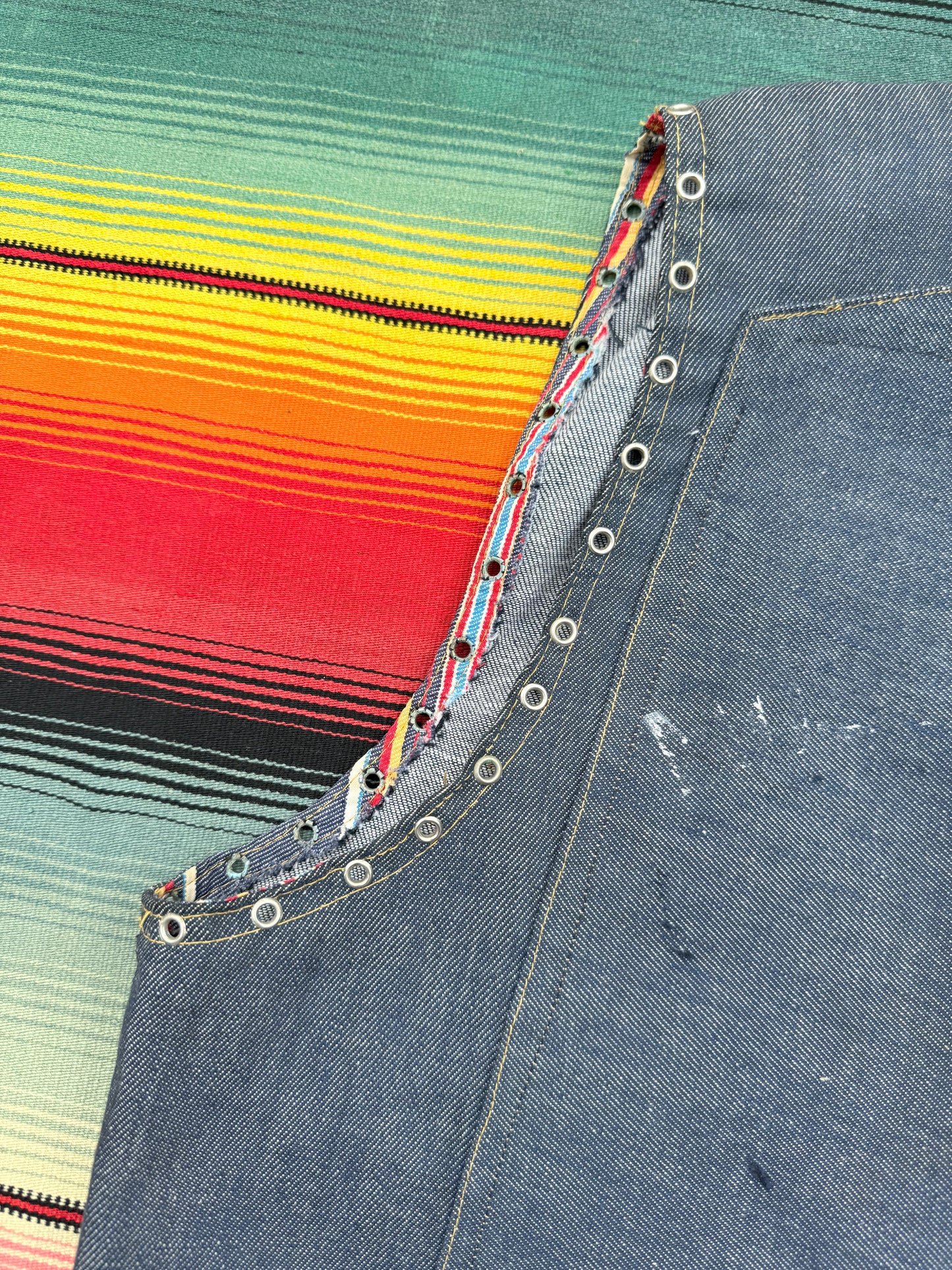 1970s Handmade Selvedge Denim Biker Vest w/ Harley Patch (C)
