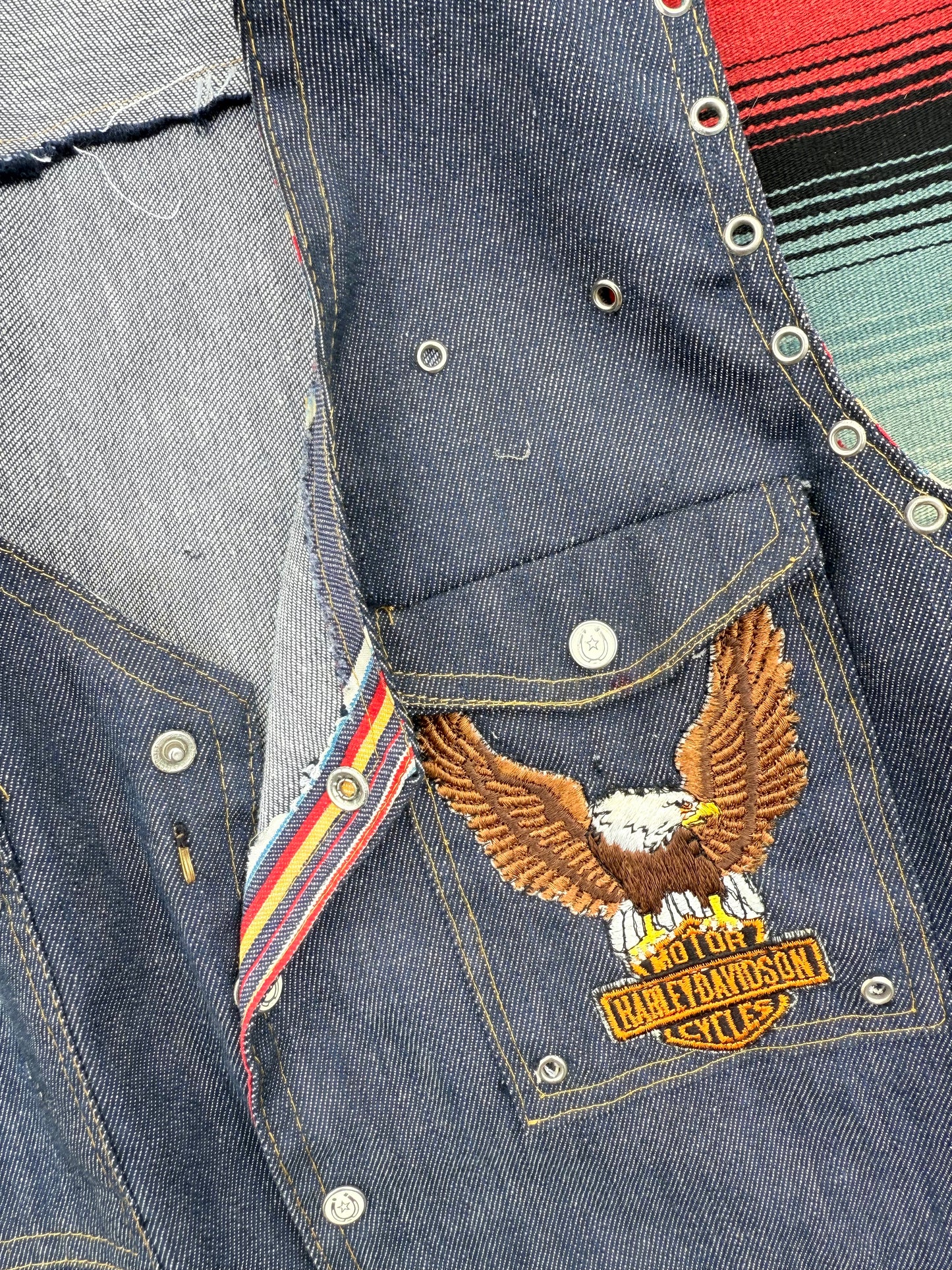1970s Handmade Selvedge Denim Biker Vest w/ Harley Patch (C)