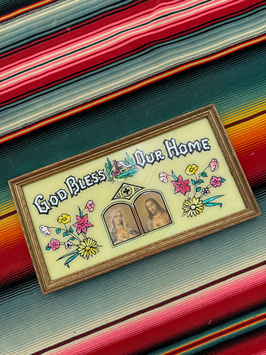 Foil Reverse Painted "God Bless Our Home" Picture (C)