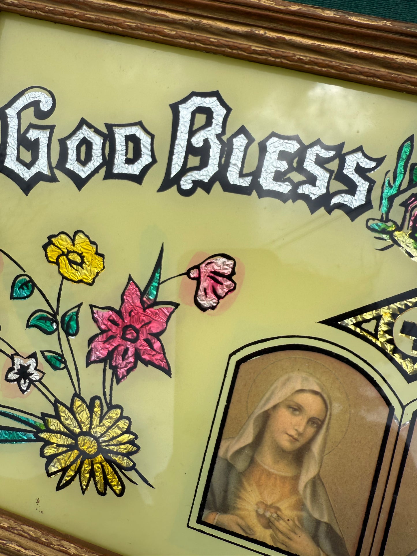 Foil Reverse Painted "God Bless Our Home" Picture (C)