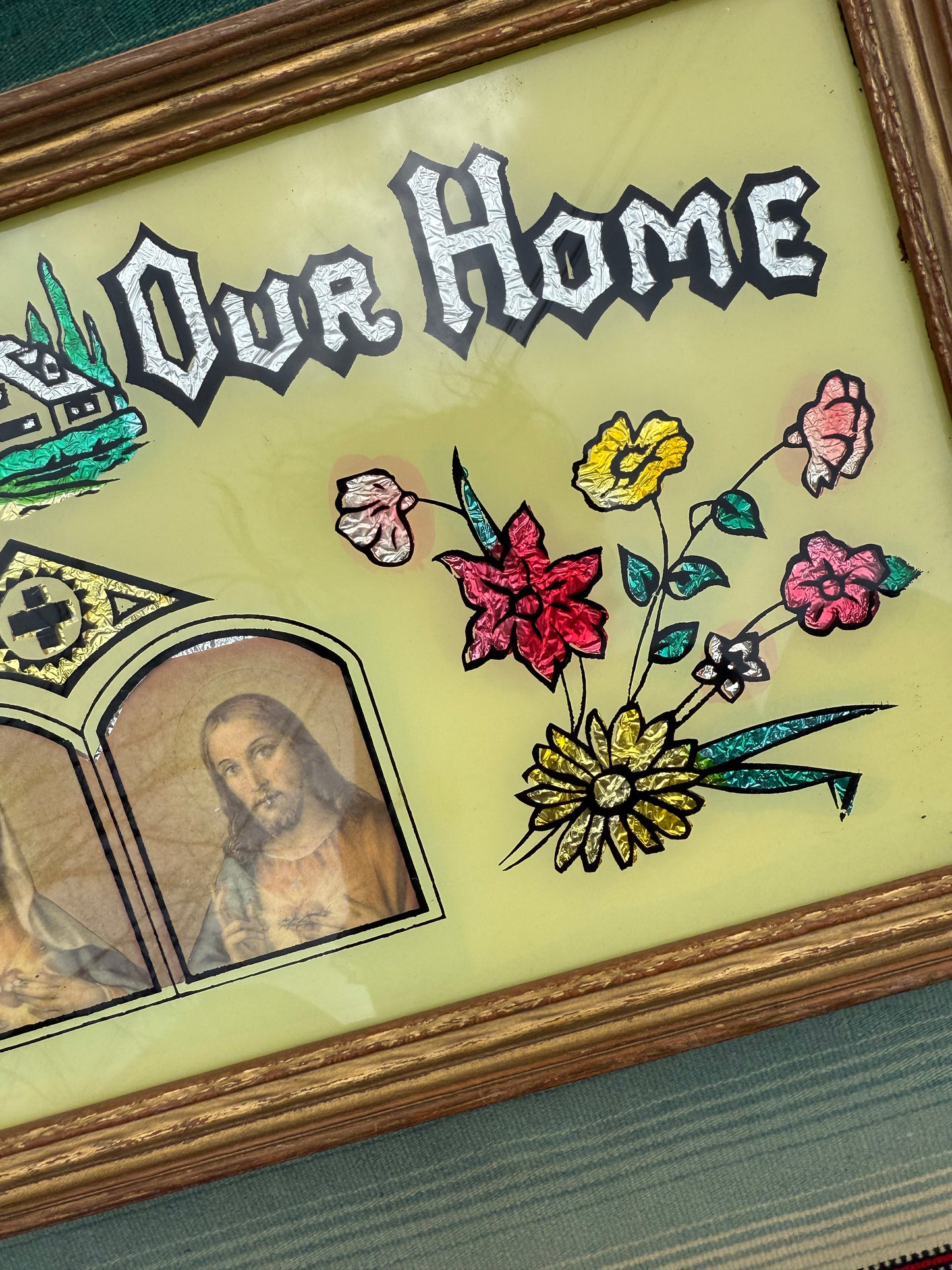 Foil Reverse Painted "God Bless Our Home" Picture (C)