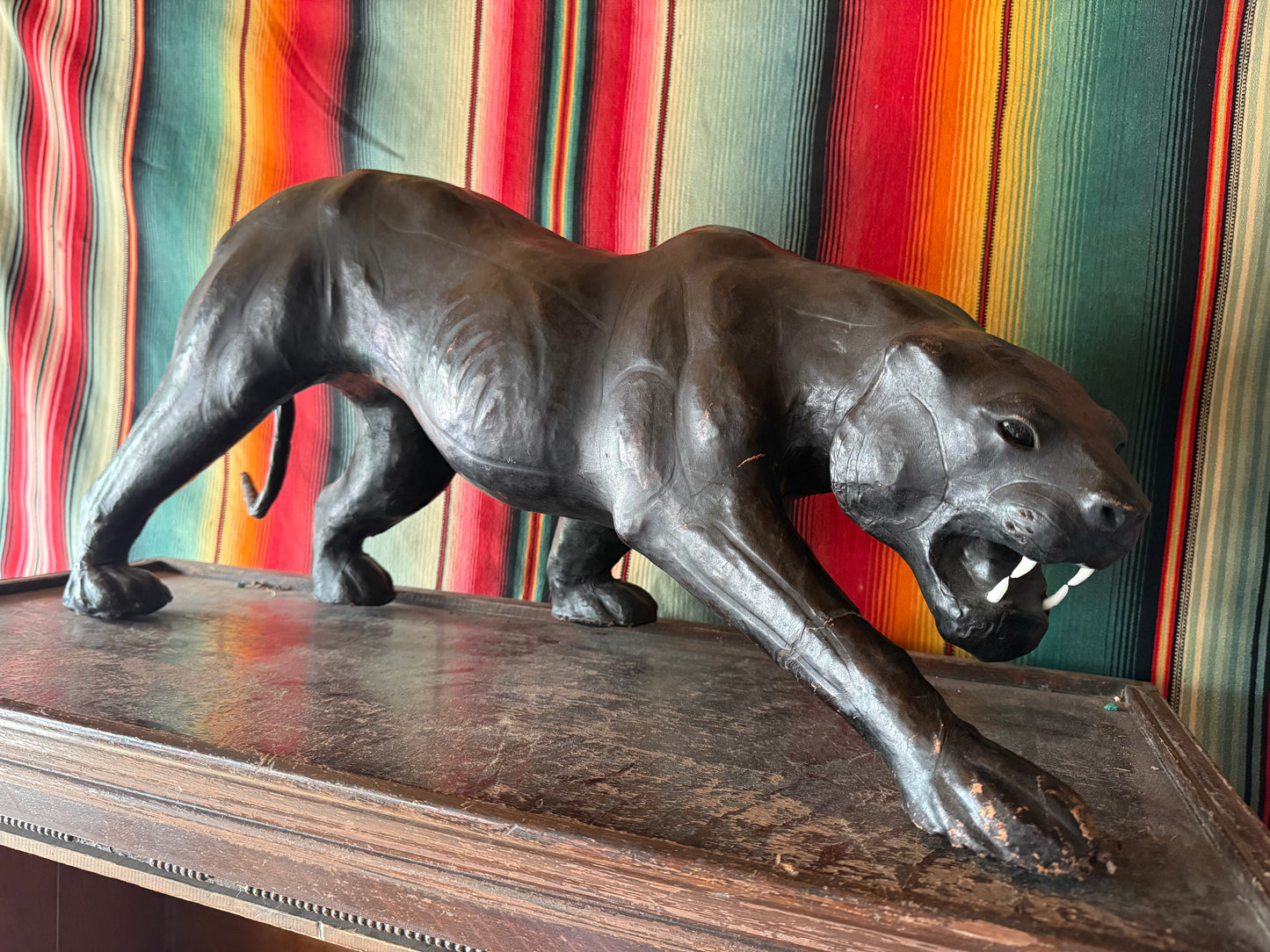 Large Mid Century Leather Wrapped Crawling Panther (C)