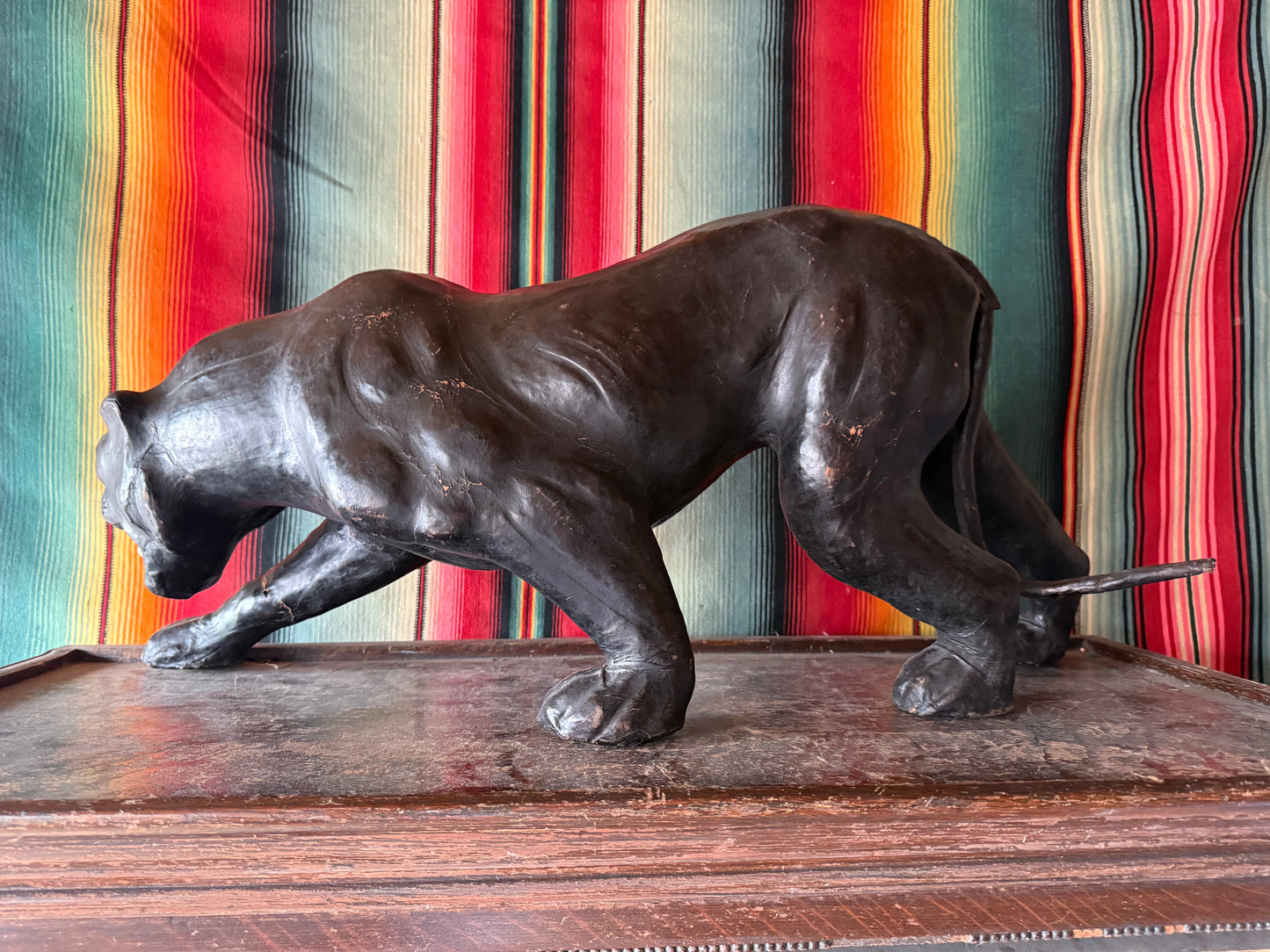 Large Mid Century Leather Wrapped Crawling Panther (C)