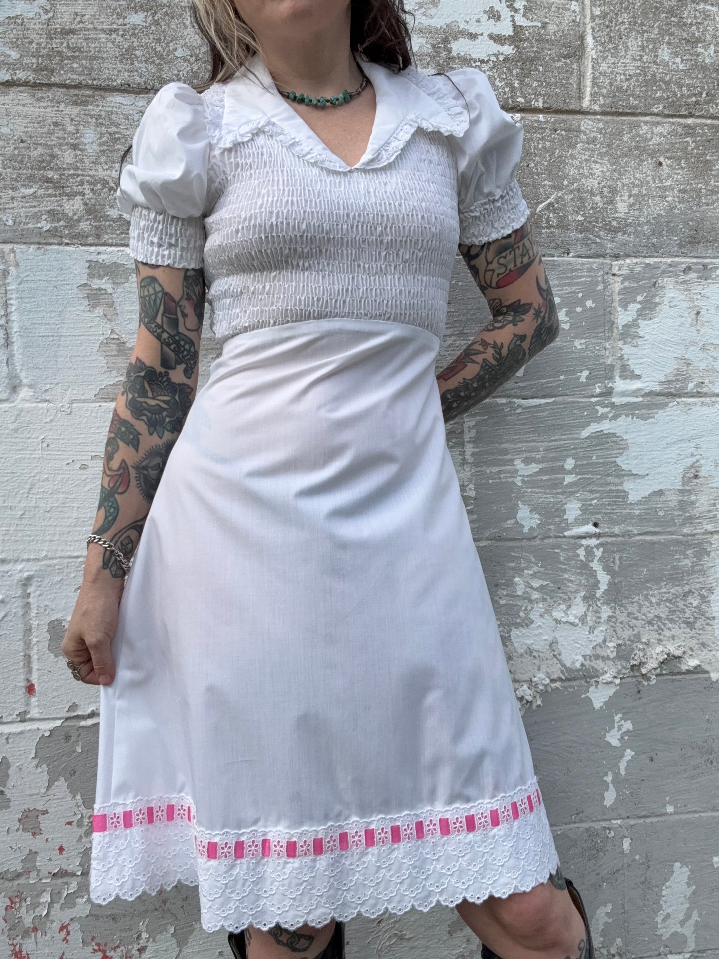 1970s White Puff Sleeve Dress (JM)