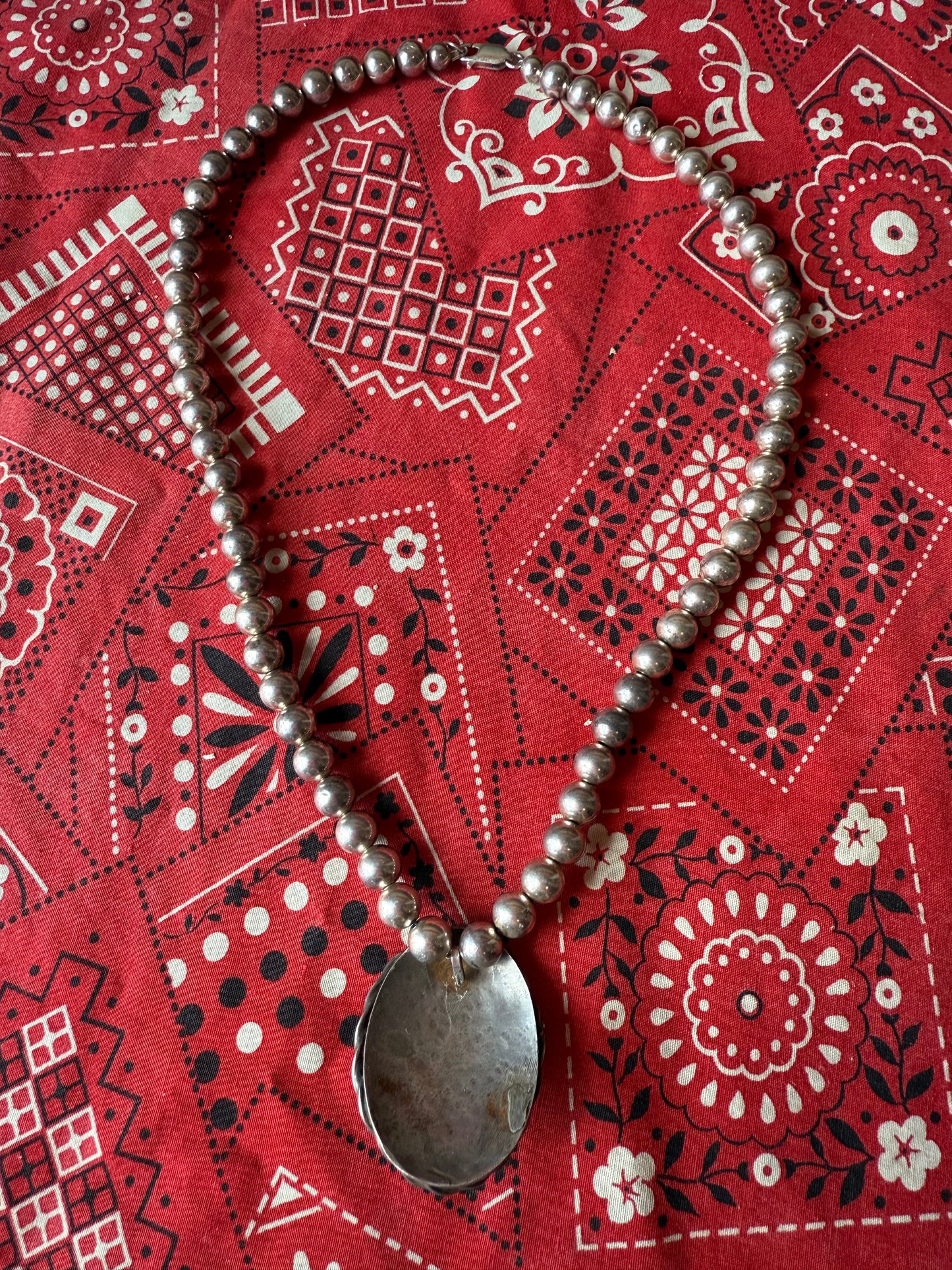 Vintage Sterling Pearl Necklace with Sterling and Turquoise Pendant (MA)