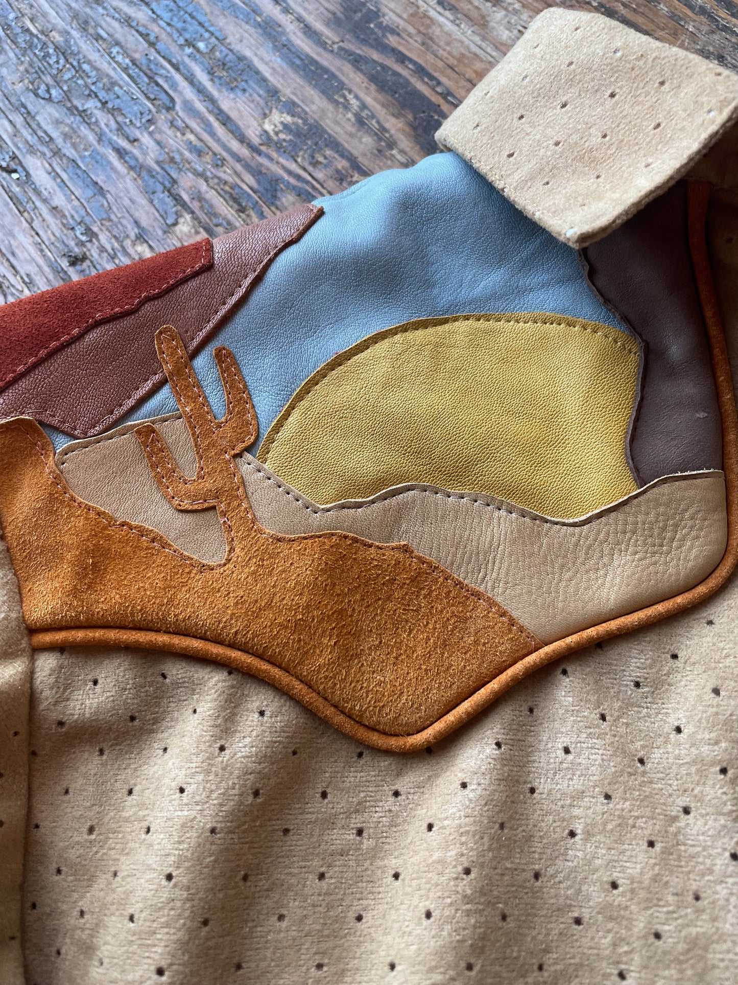 Suede Western Suit with Patchwork leather Desert Scene