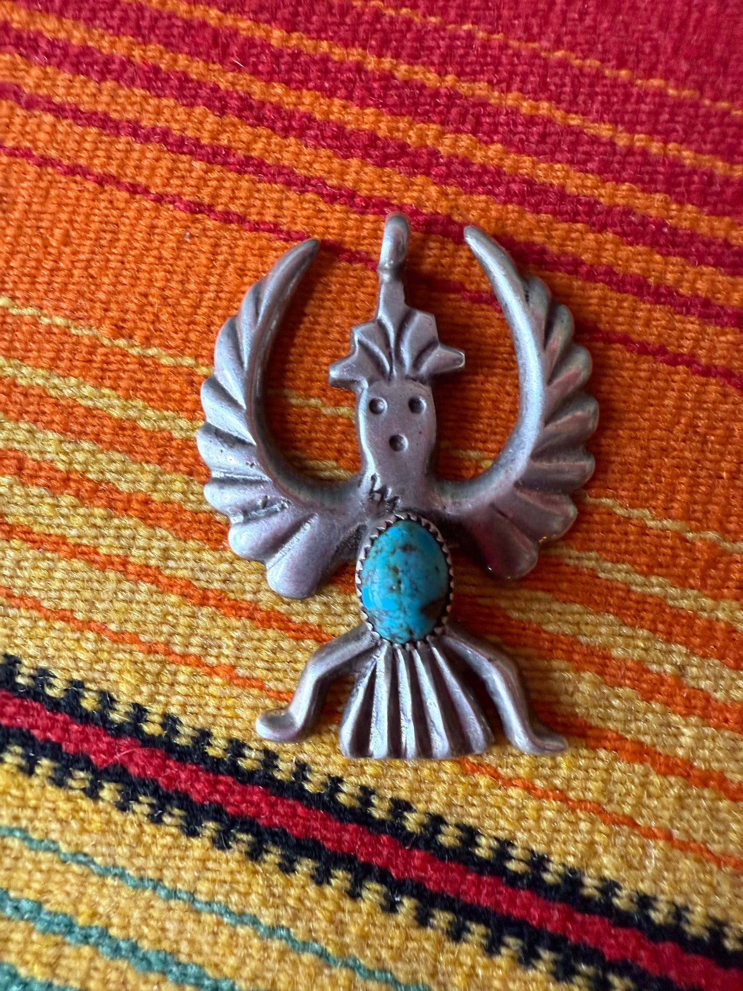 Vintage Sterling and Turquoise Sandcast Knifewing Pendant (MA)
