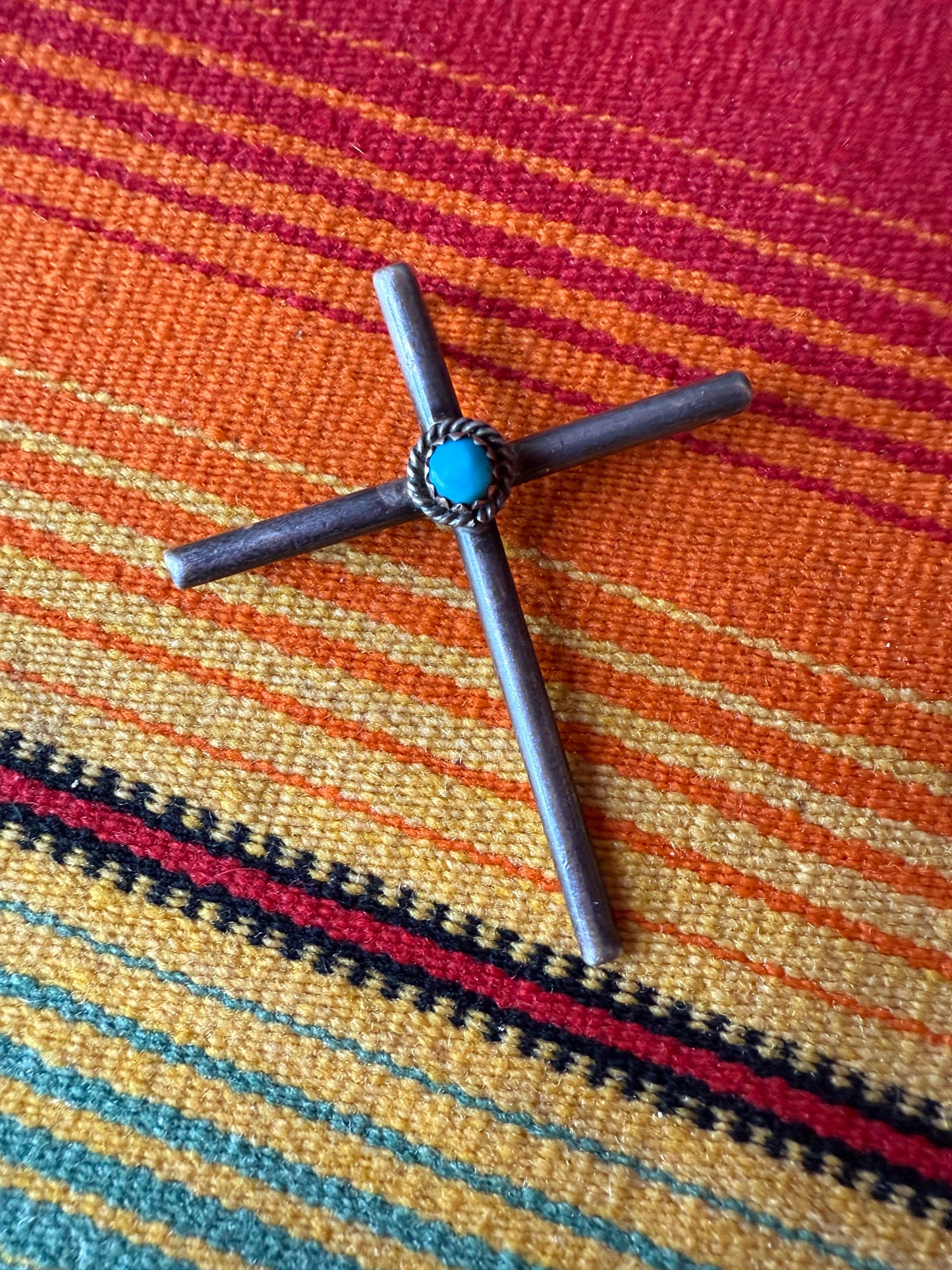 Vintage Sterling and Turquoise Cross Pendant (MA)